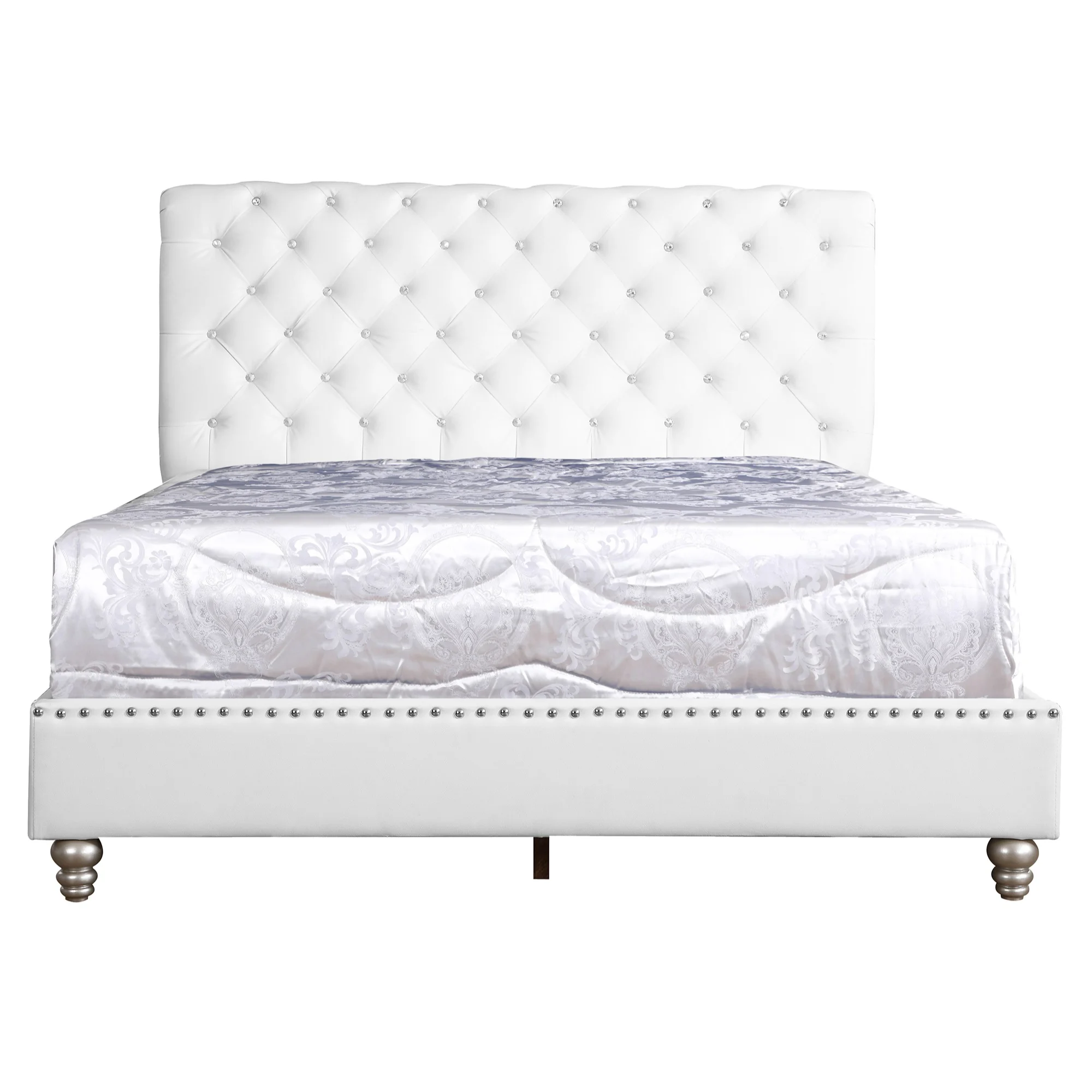 Passion Furniture  Maxx Tufted Upholstered Panel Bed, White - Queen Size