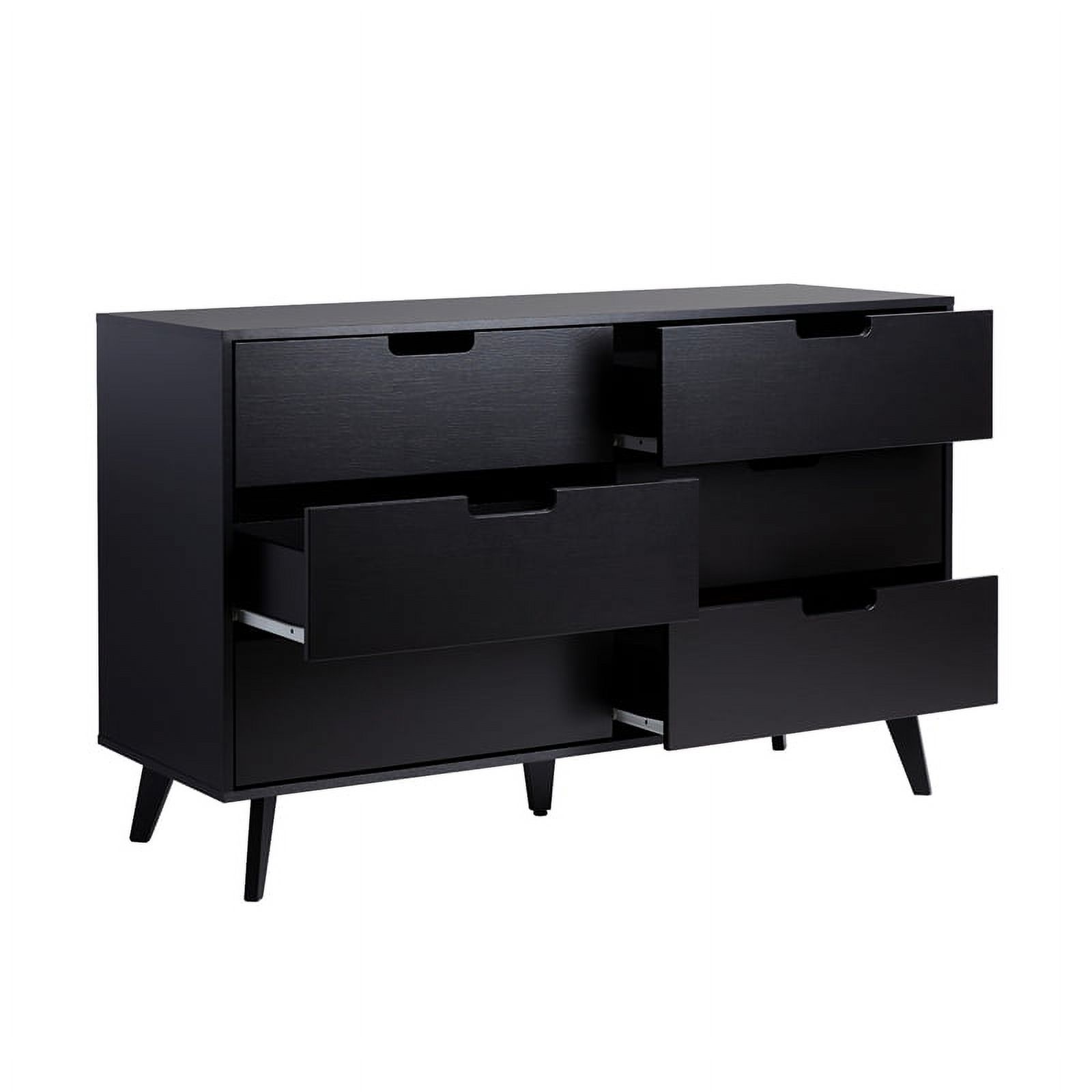 Pemberly Row Simple Wood 6 Drawer Dresser with Cut Out Handles - Black