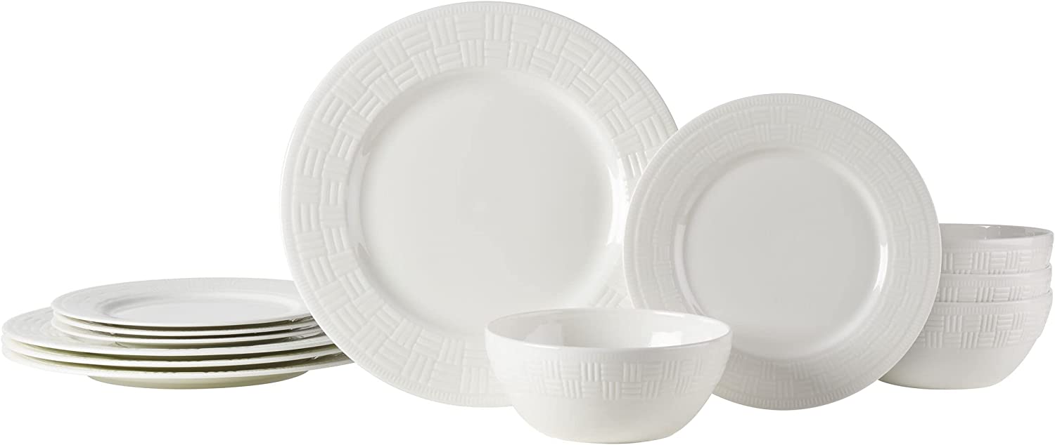 Kamryn Bone Chip Resistant 12 Piece Dinnerware Set, White, Service for 4