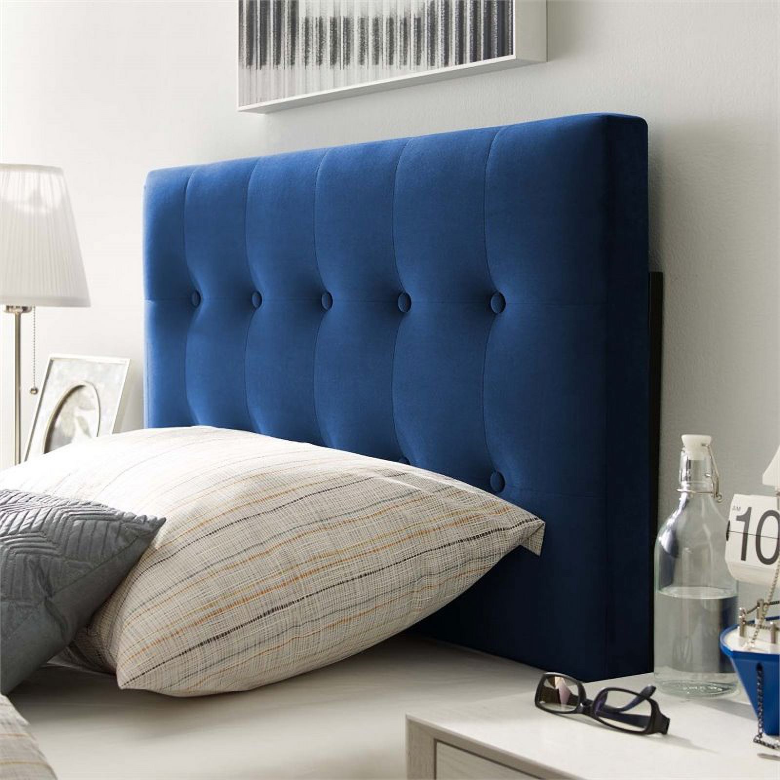 Pemberly Row Modern Fabric Blue Biscuit Tufted Velvet Twin Headboard