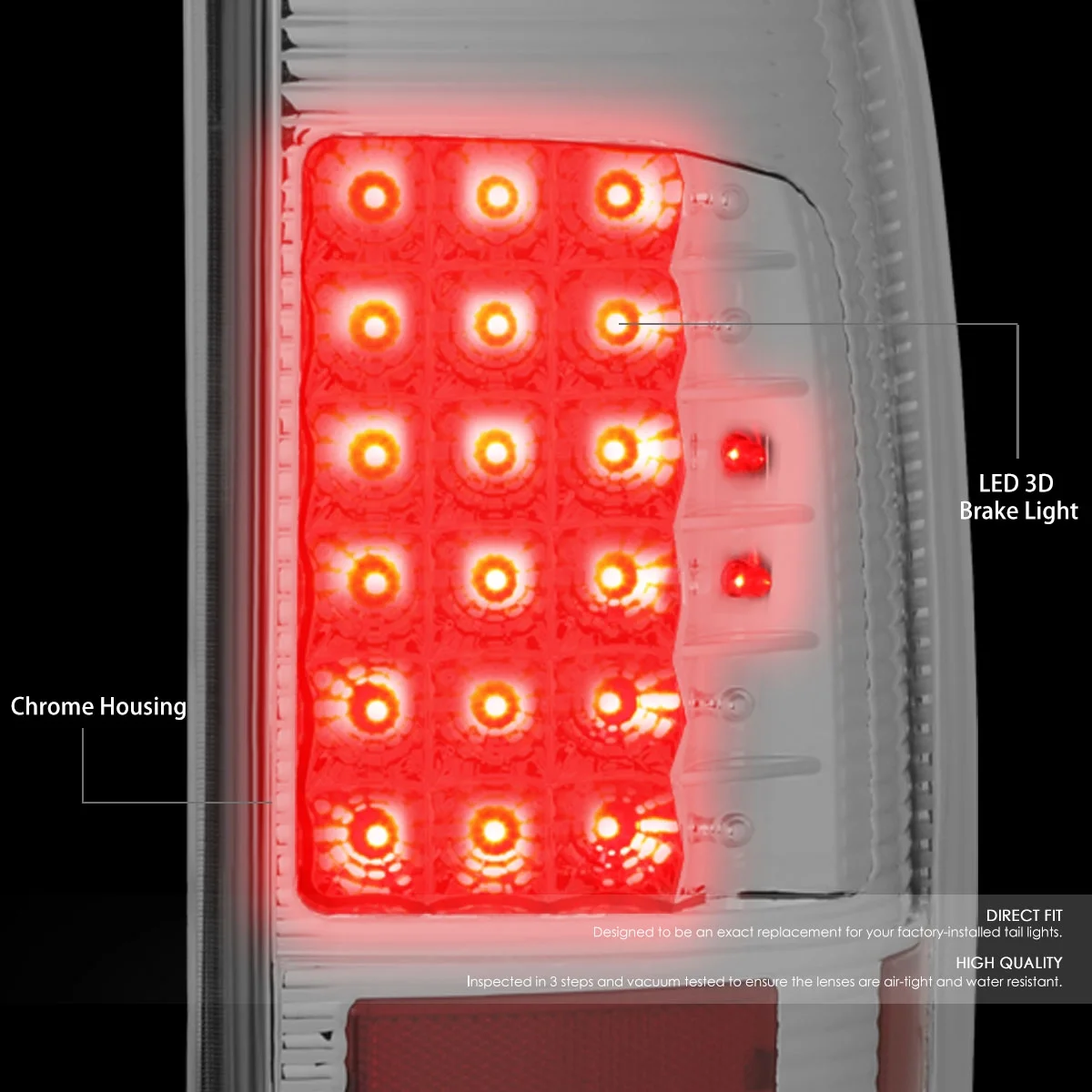 DNA Motoring TL-F15097-LED-CH-CL For 1997 to 2007 Ford F150 / Super Duty Styleside Pair of LED Tail Brake Lights (Chrome Housing Clear Lens)