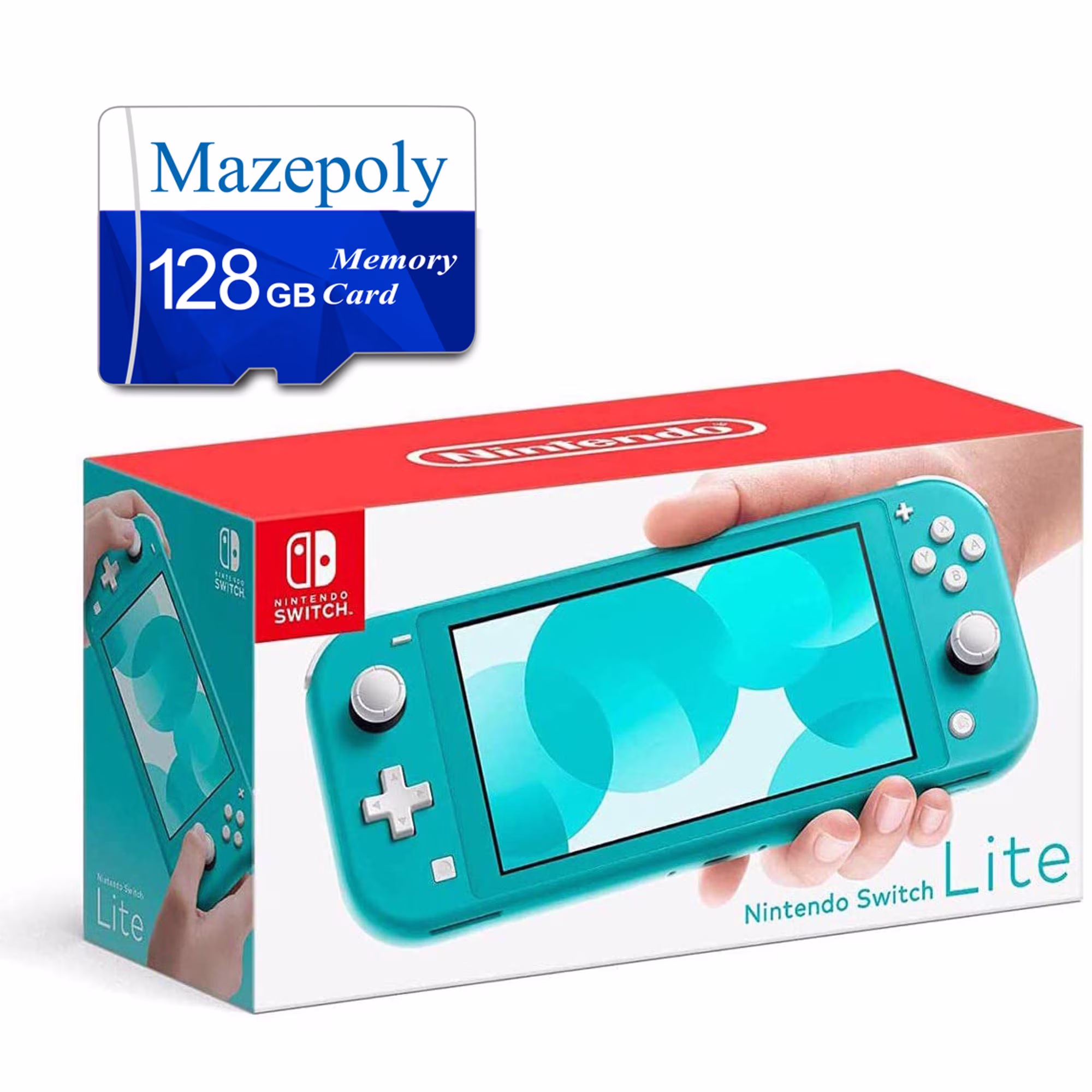 Newest Nintendo Switch Lite Game Console, Turquoise Blue, 5.5” Touchscreen, Built-in Plus Control Pad, Mazepoly 128GB Memory Card with Adapter, Built-in Speakers, 3.5mm Audio Jack