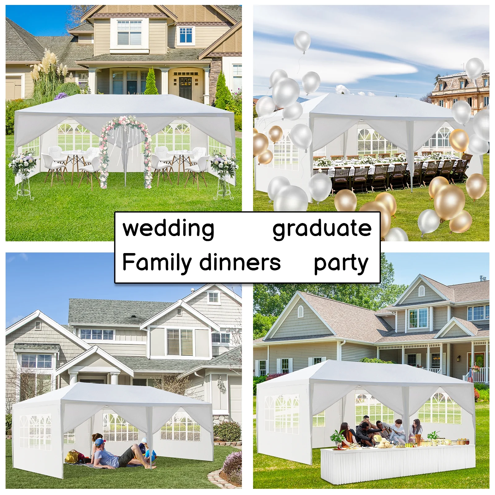 UBesGoo 10'x20' Party Tent PE Gazebo Wedding Canopy w/6 Sides Removable Wall