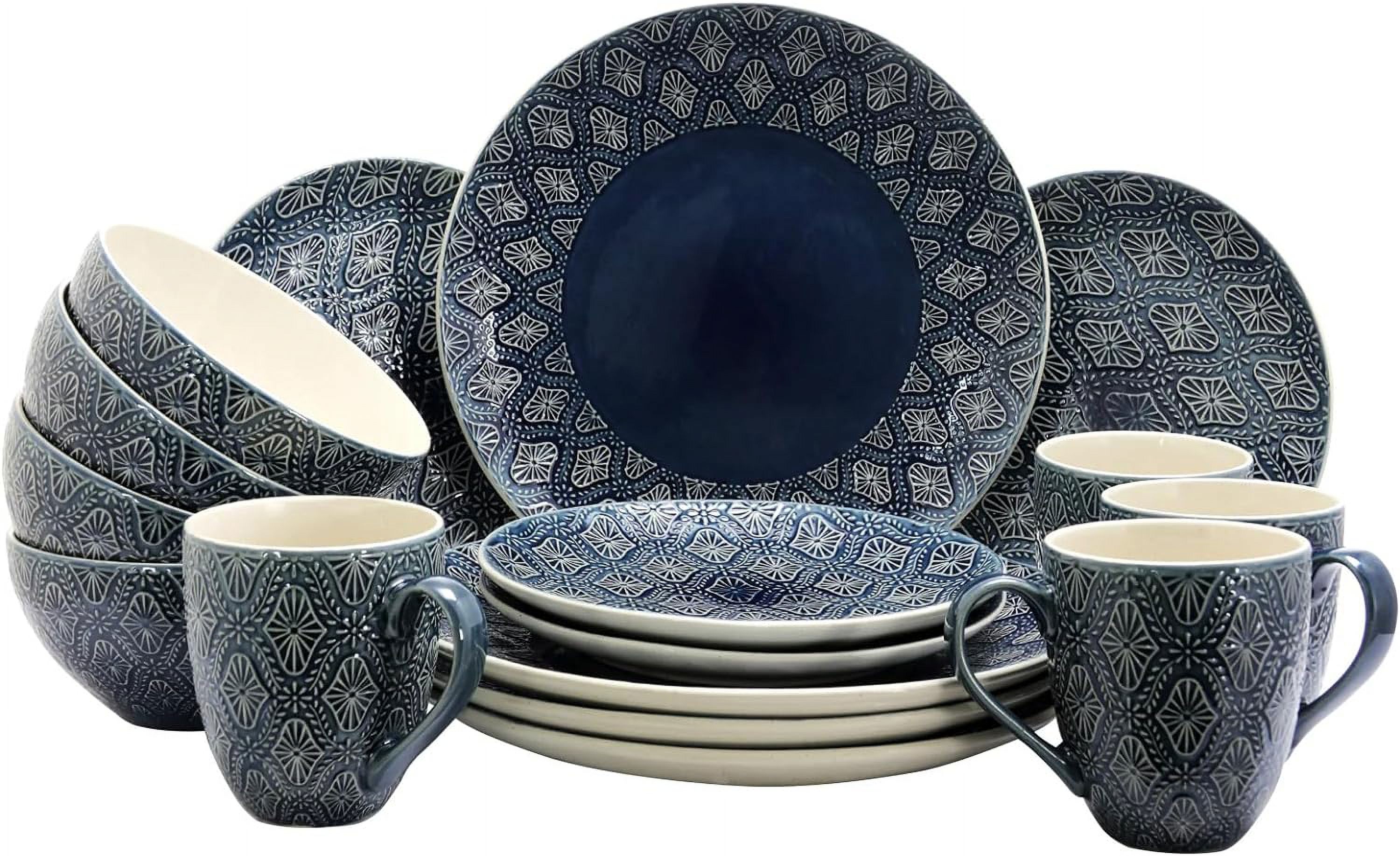 DIQIN 1 Luxuriously Textured 1 16 Piece Dinnerware Complete 4, 16pc set, Blue