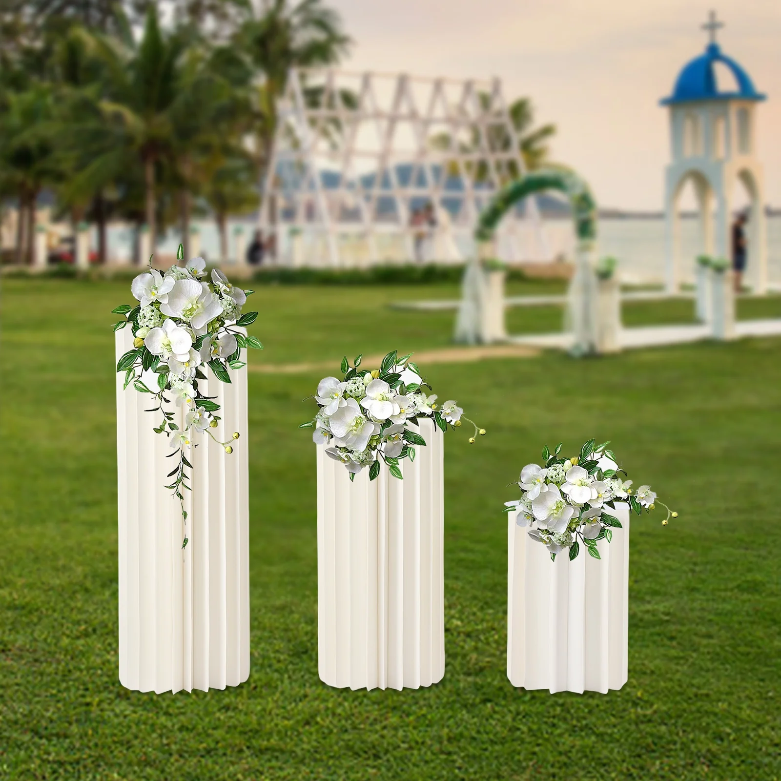 Miumaeov Wedding Centerpieces Cardboard Vases, Set of 3 Flower Vase Flowers Stand for Party Tables Decorations, Elegant Bulk Weddings Decoration Table Cylinder Centerpiece Stands