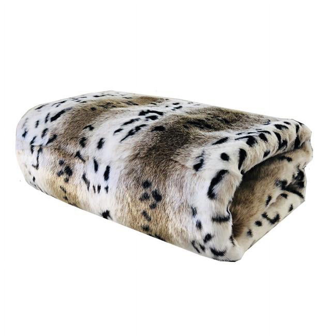 90 x 90 in. Snow Lynx Faux Fur Luxury Throw Blanket, Neutral