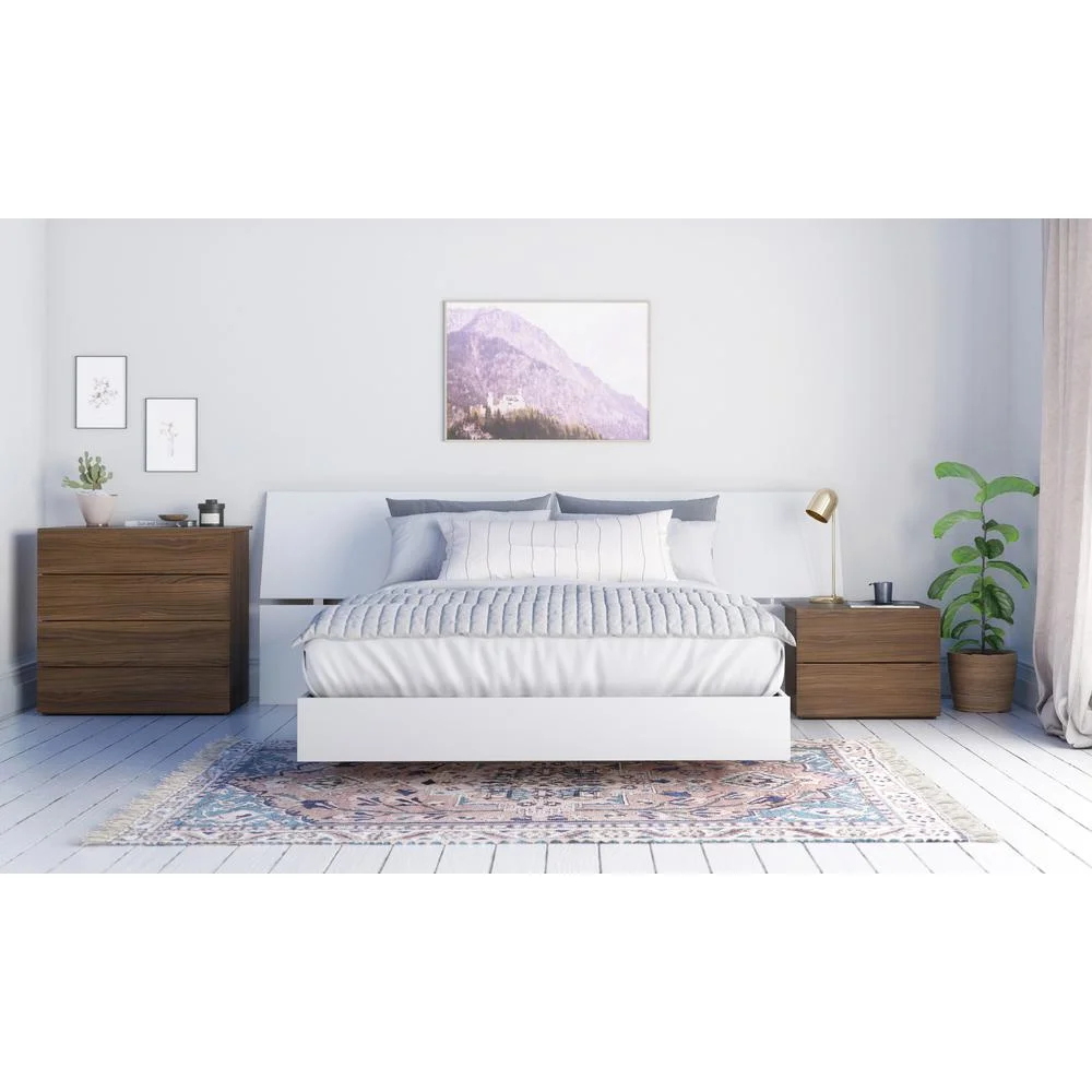 Nesta 4 Piece Queen Size Bedroom Set  Walnut and White