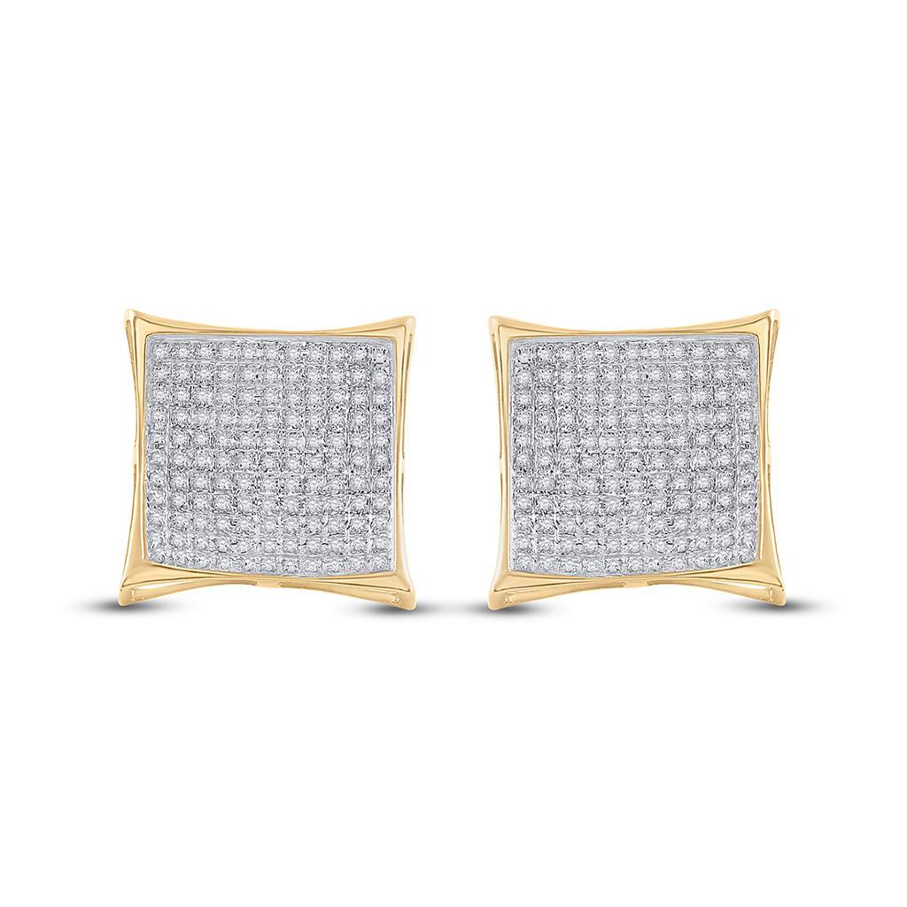 10k Yellow Gold Round Diamond Kite Cluster Earrings 3/4 Cttw