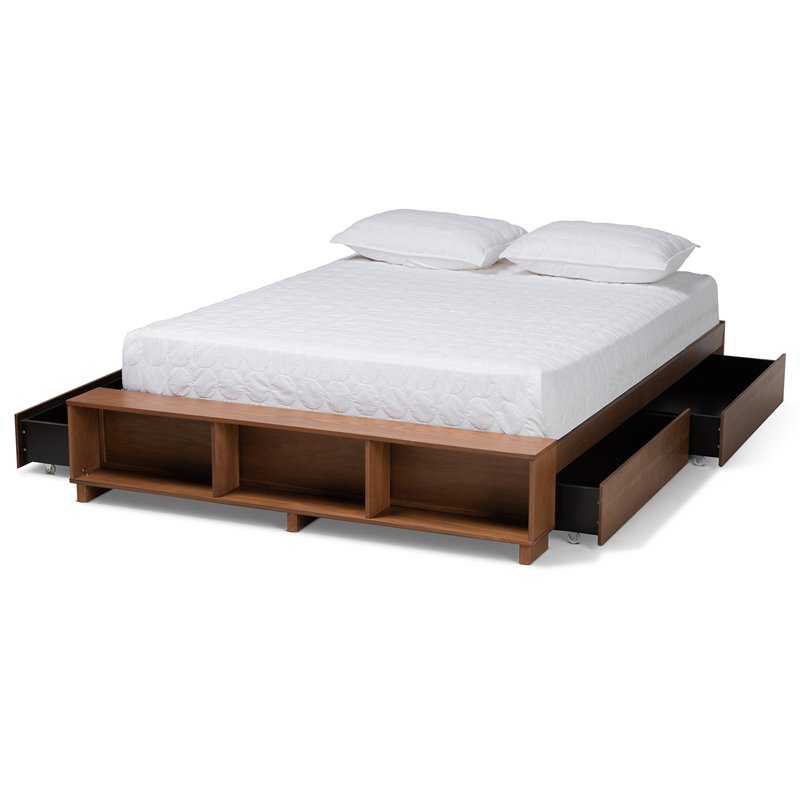 Bowery Hill Farmhouse Wood Queen Size Platform Bed in Ash Walnut Brown