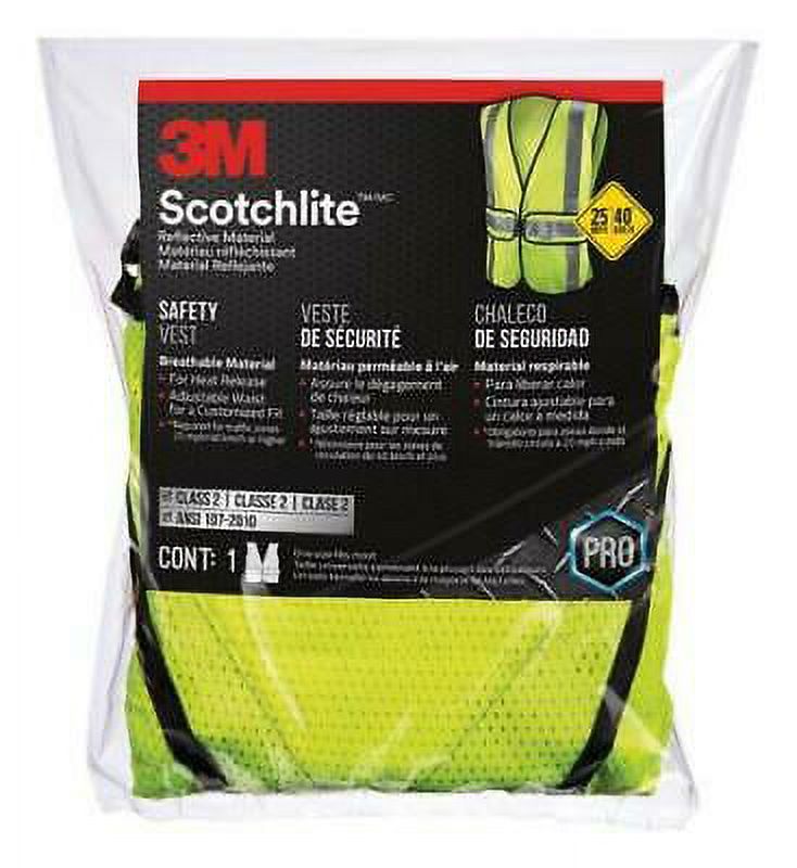 3M Scotchlite Reflective Polyester Mesh Safety Vest with Reflective Stripe Yellow One Size Fits Most