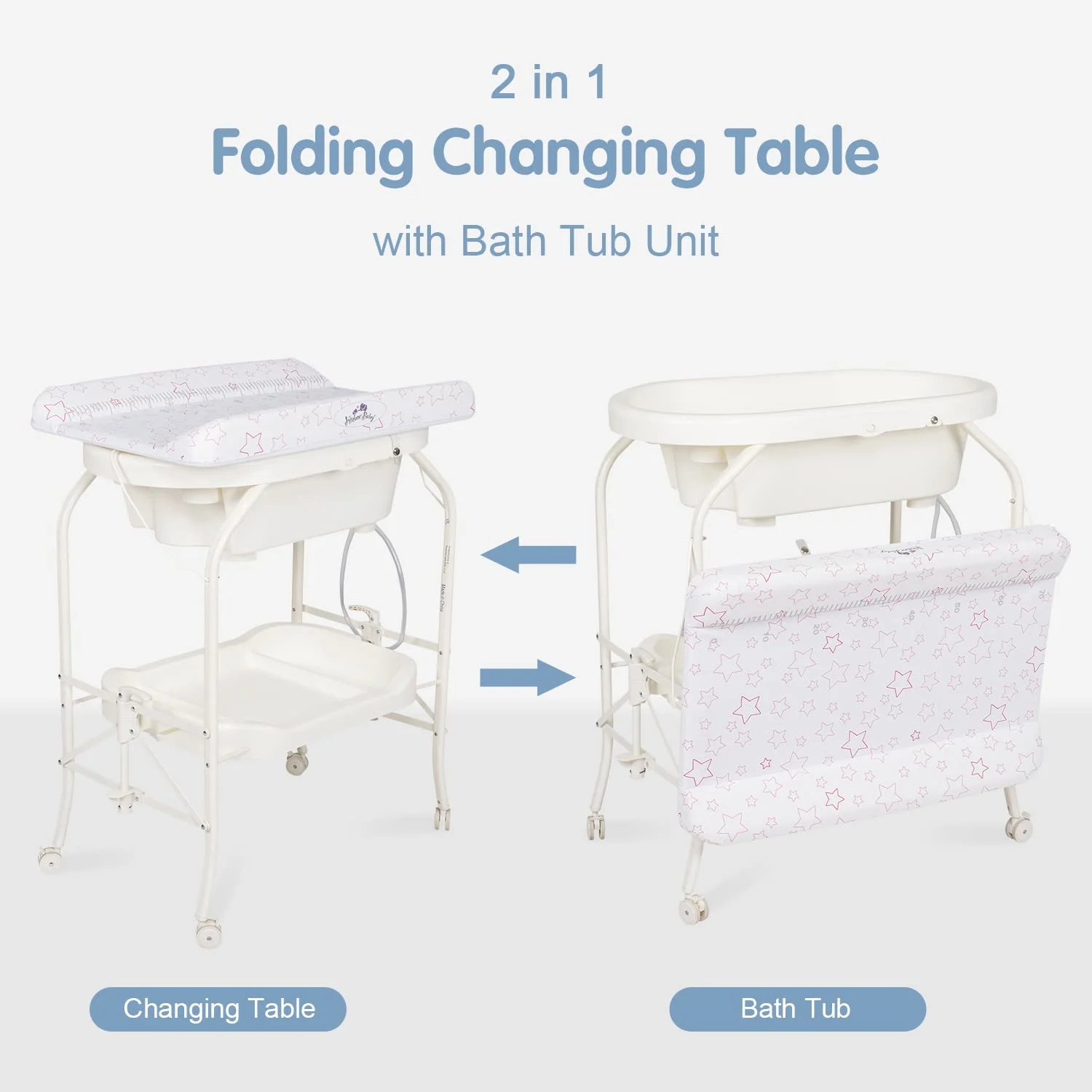 Kinbor 2 in 1 Baby Diaper Changing Table Portable Folding Changing Table with Baby Bahtub, White