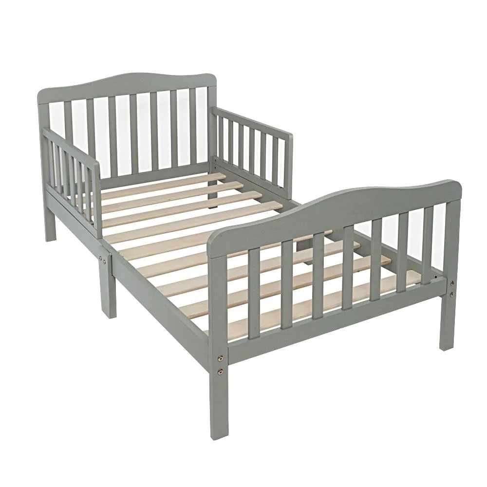 Zimtown Baby Toddler Bed Frame  Bed Platform for Kids Children Wood Bedroom Furniture, Safety Rails,Gray