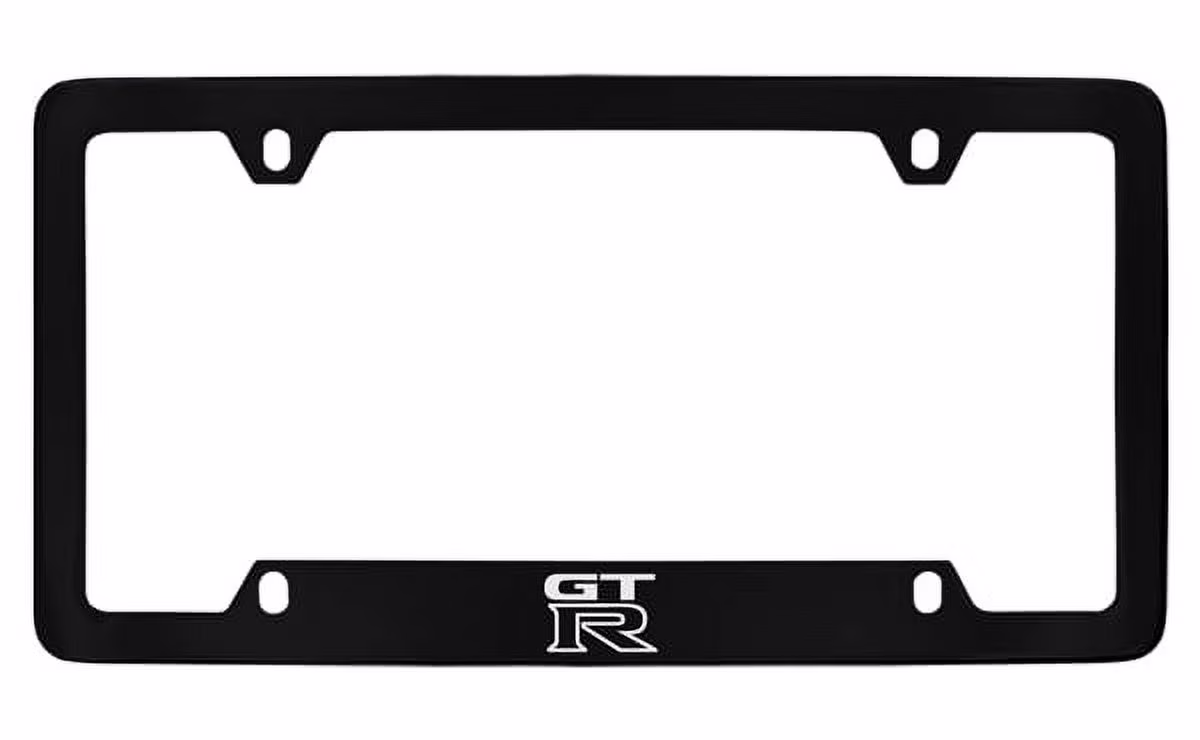 Nissan GTR Black Coated Metal Bottom Engraved License Plate Frame Holder