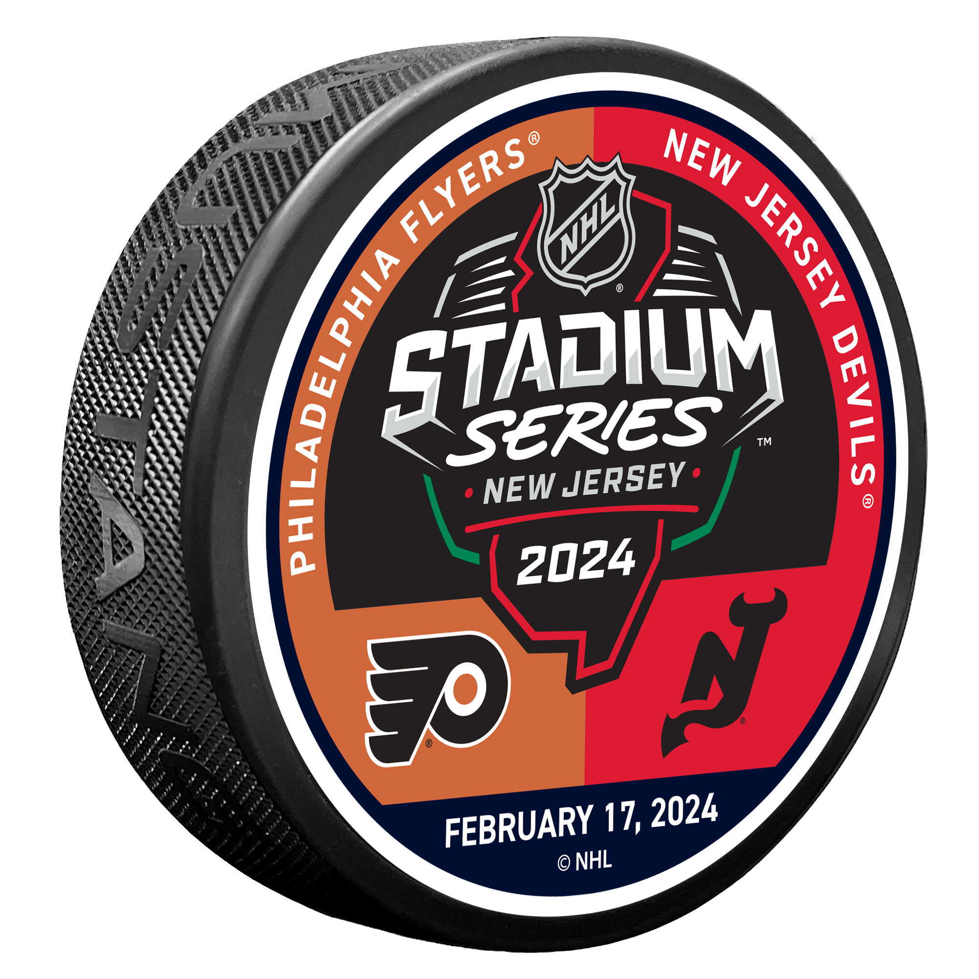 Philadelphia Flyers vs. New Jersey Devils 2024 NHL Stadium Series Matchup Hockey Puck