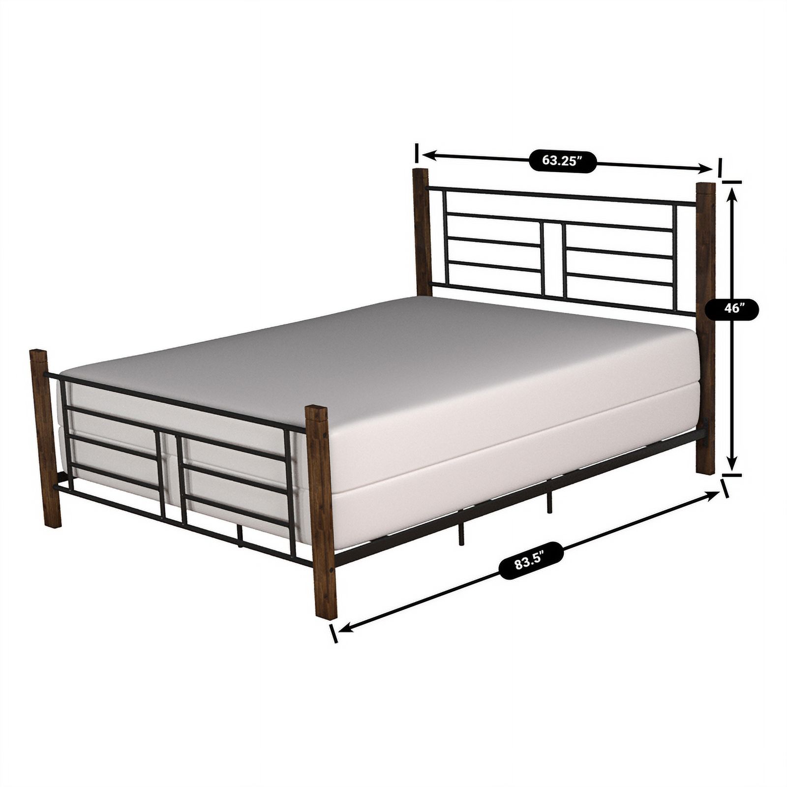 Bowery Hill Traditional Mahogany Metal Queen Bed with Wood Posts and Frame