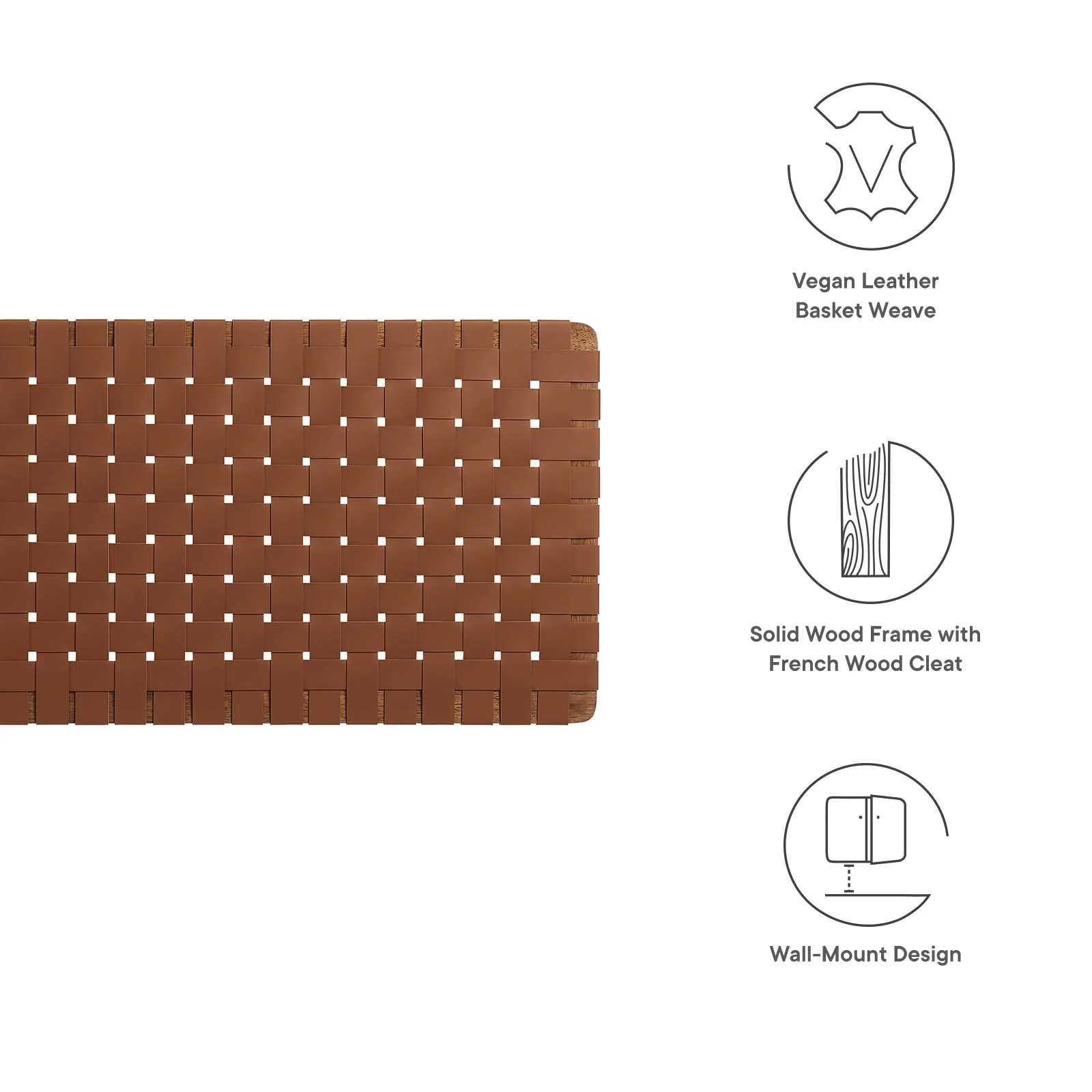 Modway Sparta Weave Wall-Mount Queen Vegan Leather Headboard in Walnut Brown