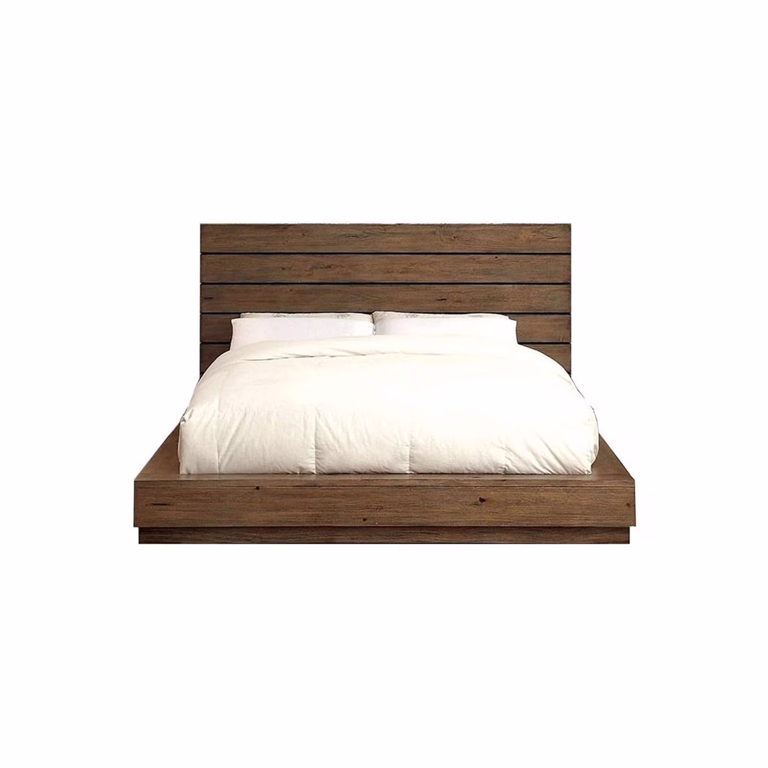Benzara Transitional Wooden Eastern King Bed with Plank Style Headboard, Brown