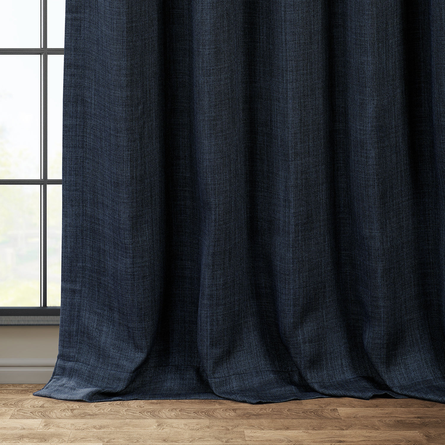 Nightfall Navy Faux Linen Room Darkening Curtain (1 Panel), Nightfall Navy, 50W X 96L