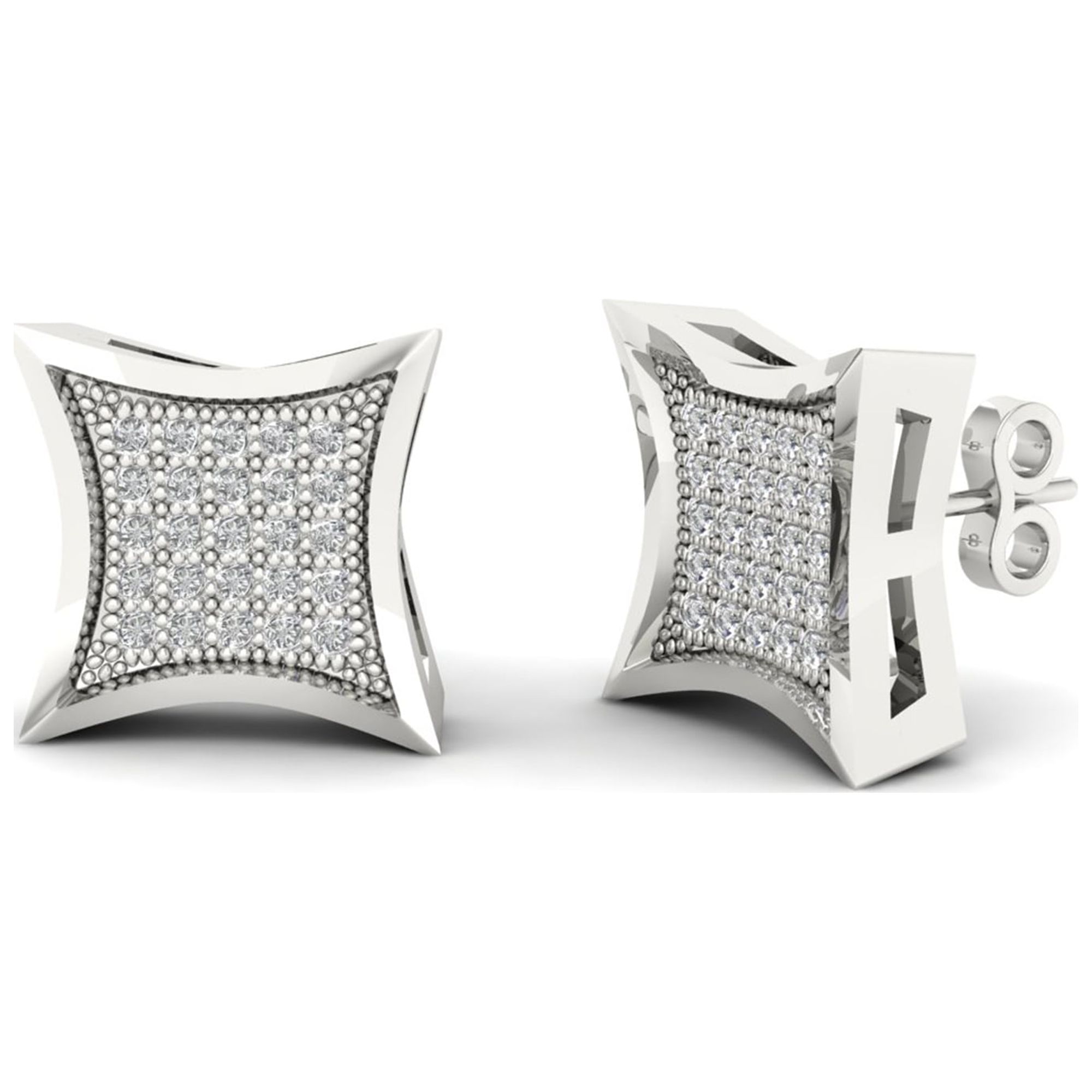 1/6ct TW Diamond 10K White Gold Kite Shape Cluster Stud Earrings