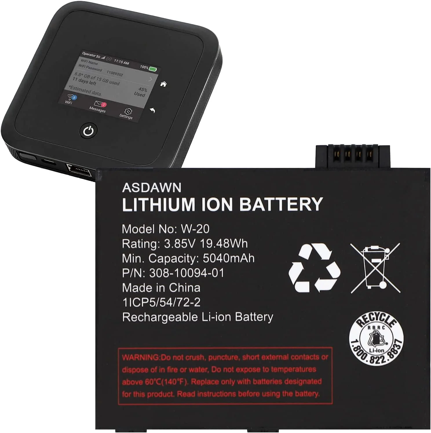 5040mAh W-20 y Replacement for Netgear Nighthawk 5G WiFi 6 Mobile Hotspot, AT&T Netgear Nighthawk M5 MR5000