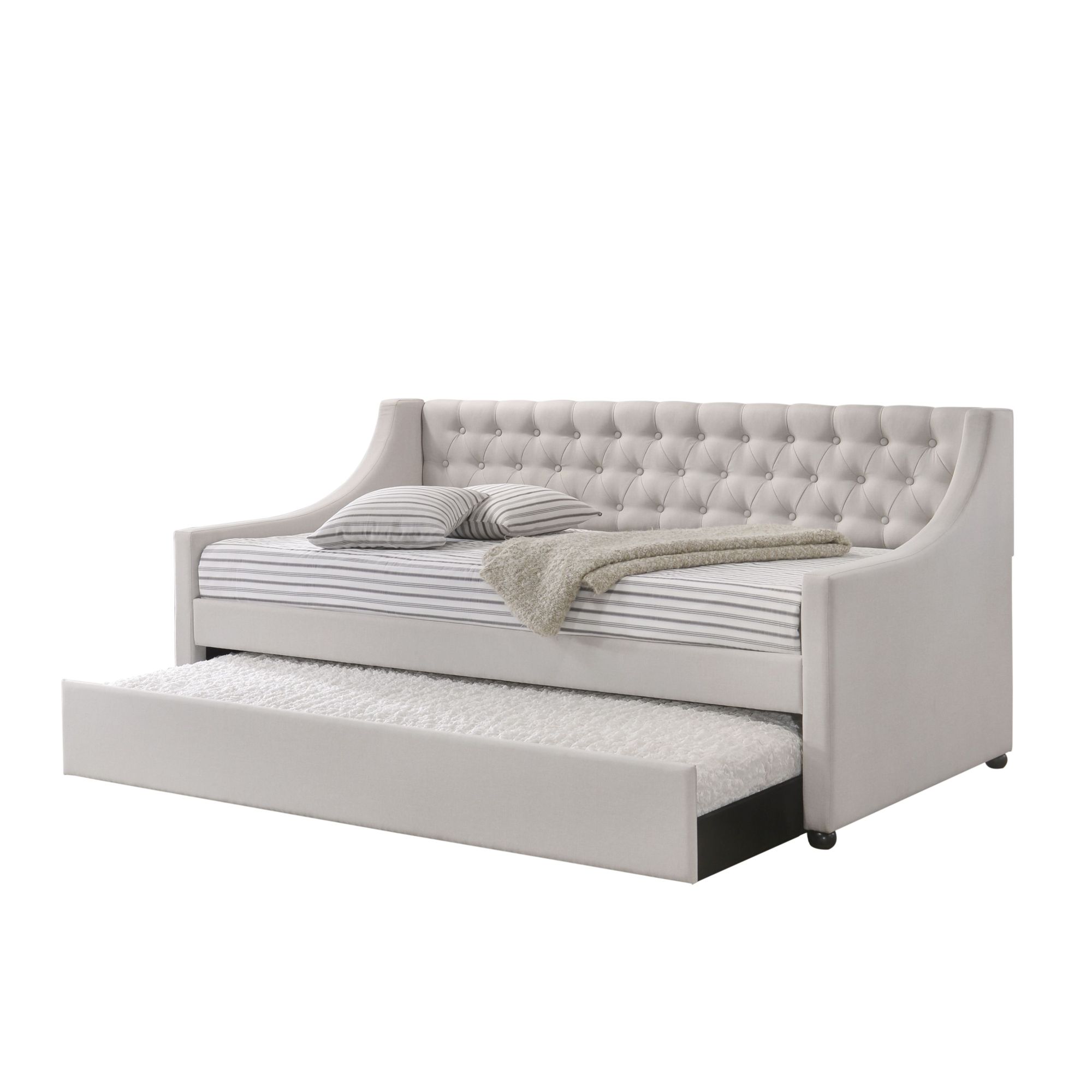 Dawn Whisper Transitional Style Fabric Lianna Twin Daybed with Trundle in Beige