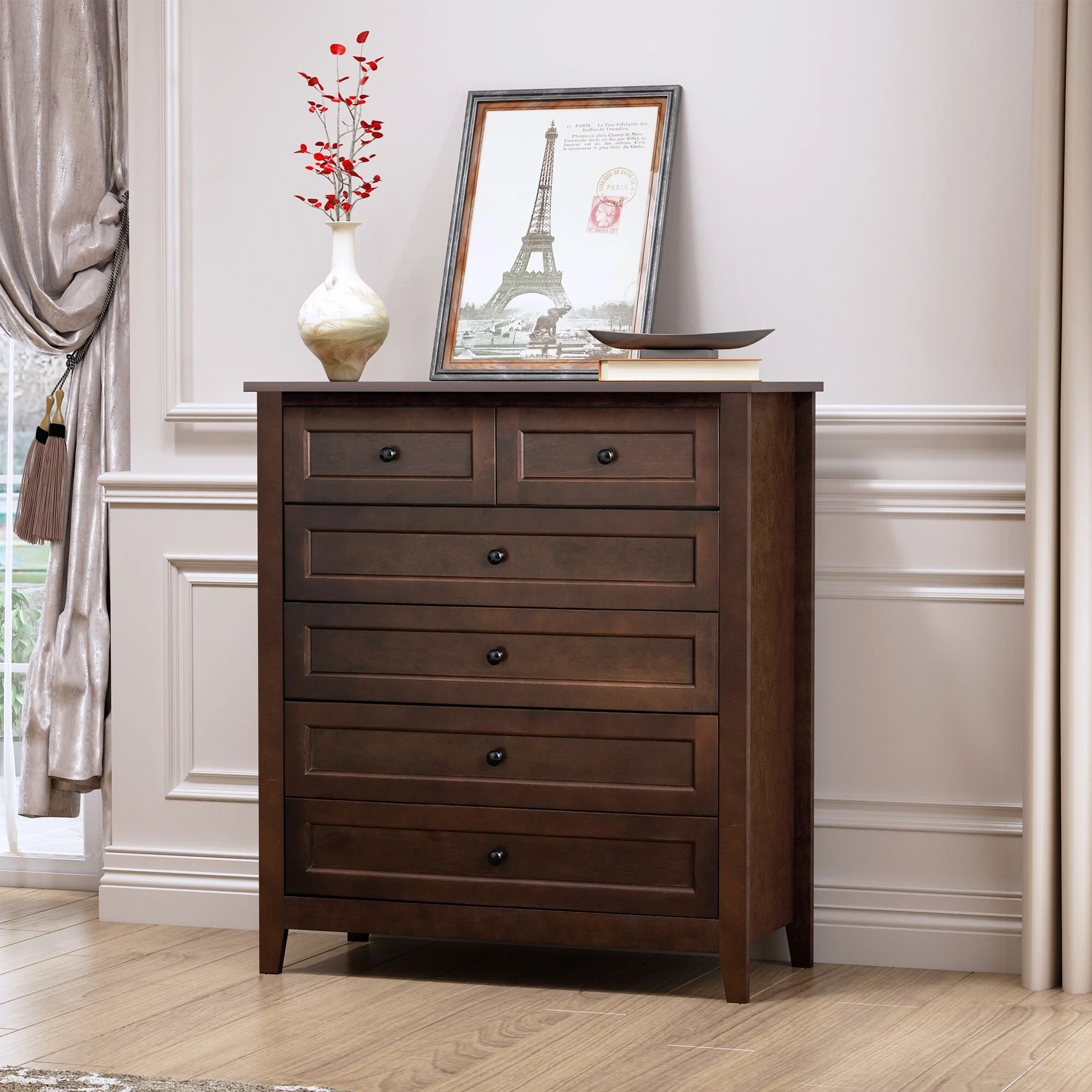BESTCOSTY Retro 6-Drawer Dresser Cabinet