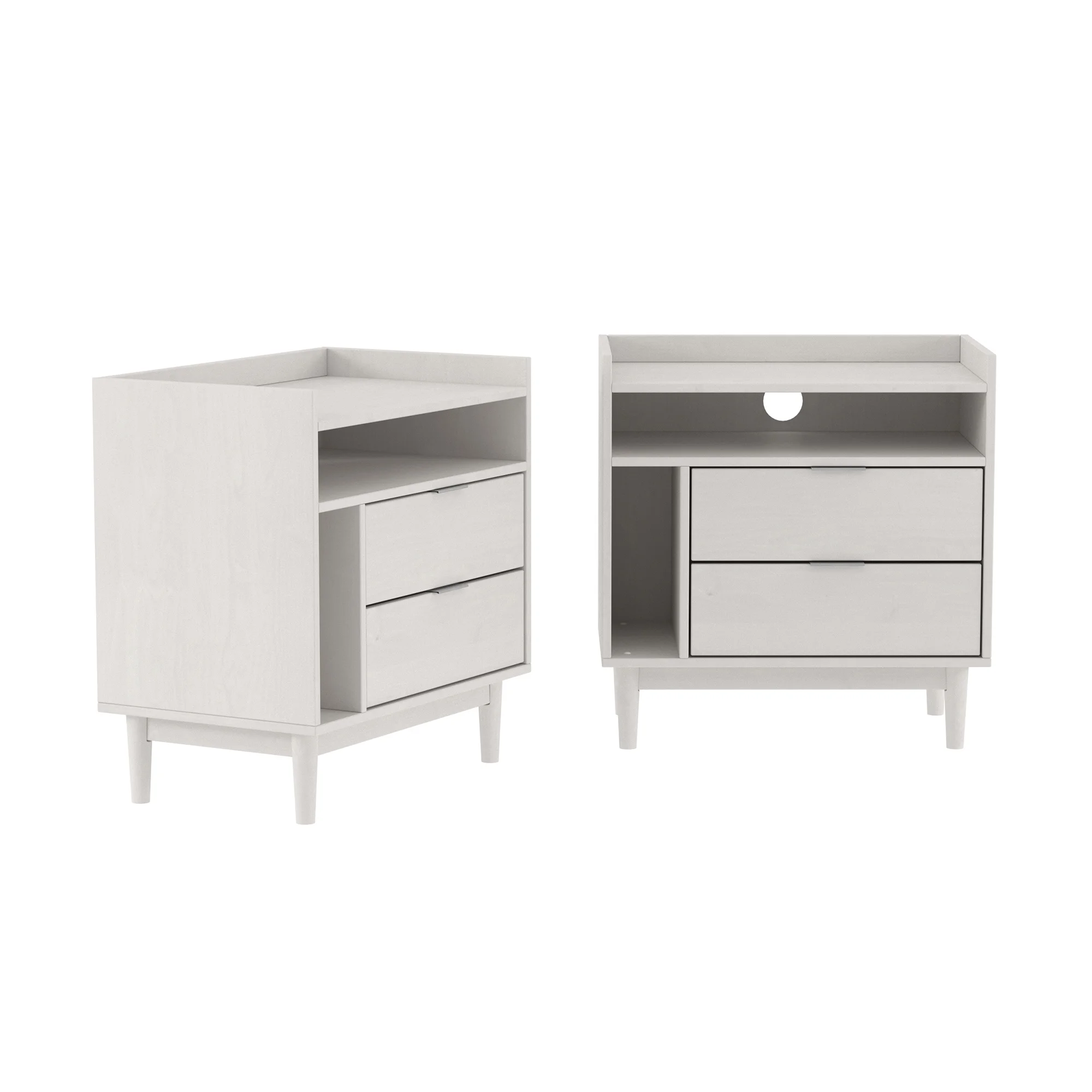 Walker Edison Mid-Century Modern 2-Drawer Wood Nightstand, Set of 2, White