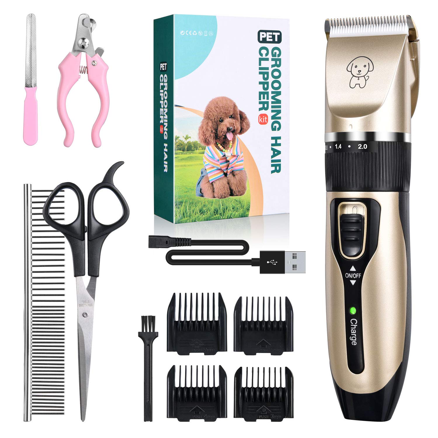 JOMVERL Dog Shaver Clippers Low Noise Rechargeable Cordless Electric Quiet Hair Clipper Grooming Kit Set, Professional Dog Hair Trimmer Long Short Hair Shaver for Small Middle Large Dogs Cats Pets
