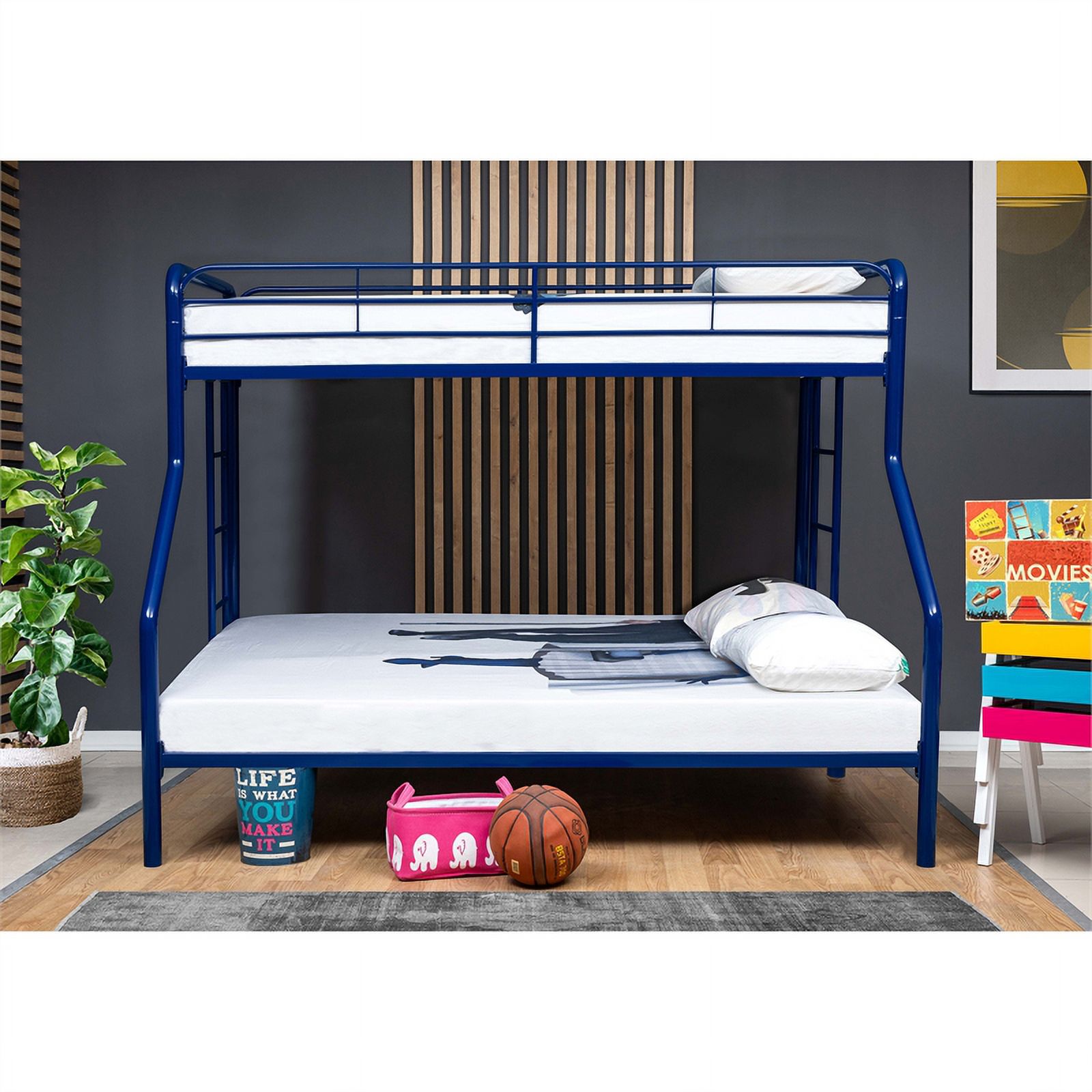 Pemberly Row Modern Twin Over Full Modern Metal Bunk Bed in Blue
