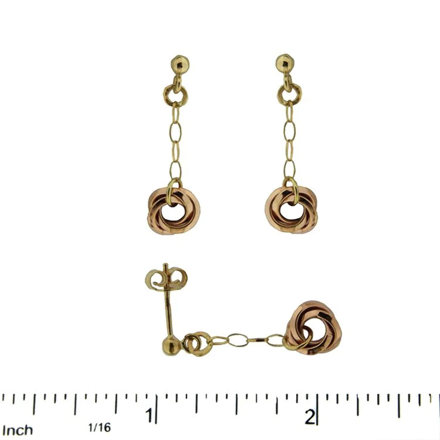 18 kt  pink gold and yellow gold  knot dangle earrings