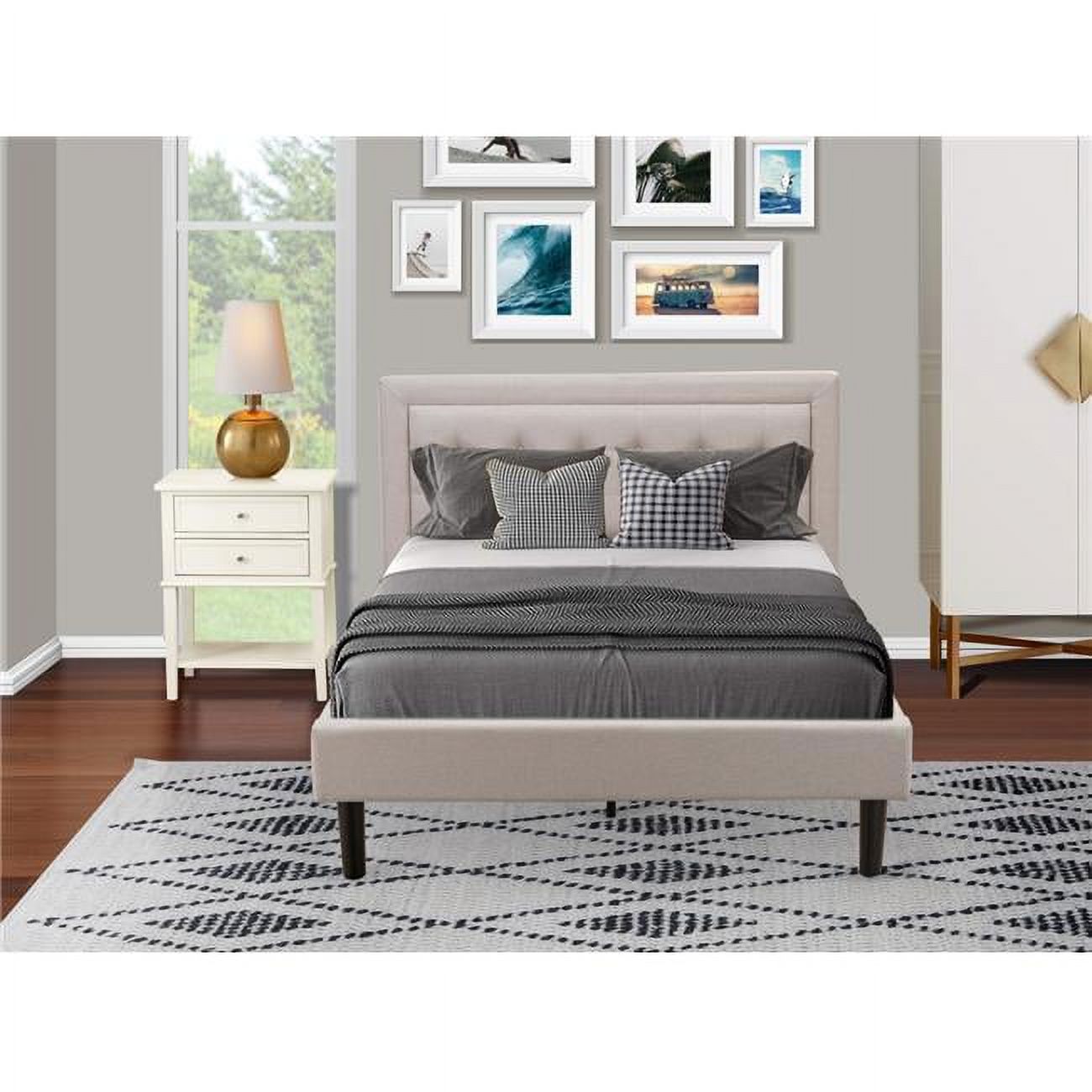 2 Piece Fannin Platform Full Size Bedroom Set - Mist Beige, Black & Wire Brushed Butter Cream