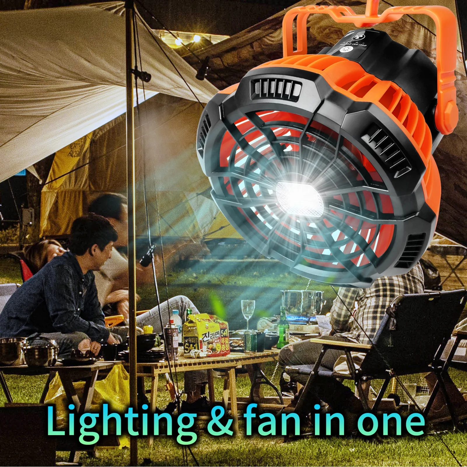 Carevas 2-in-1 Camping Fan Lantern Hanging Tent Fan Lantern Power Bank Tent Fan for Camping Fishing
