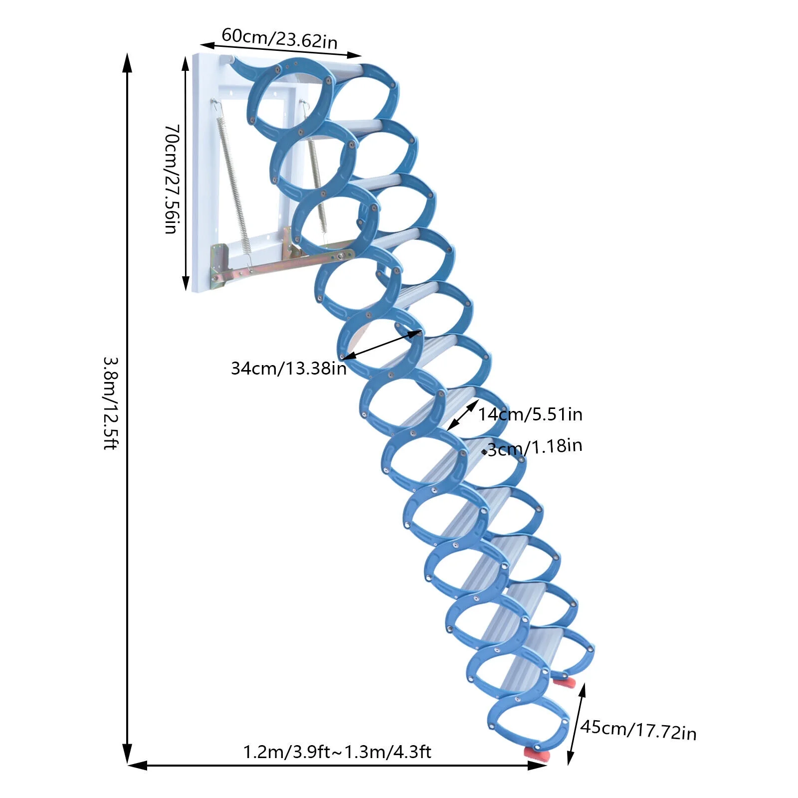 Attic Ladder Loft Stairs Steps Ladder Folding Pull Down Stairs 12.5ft Height