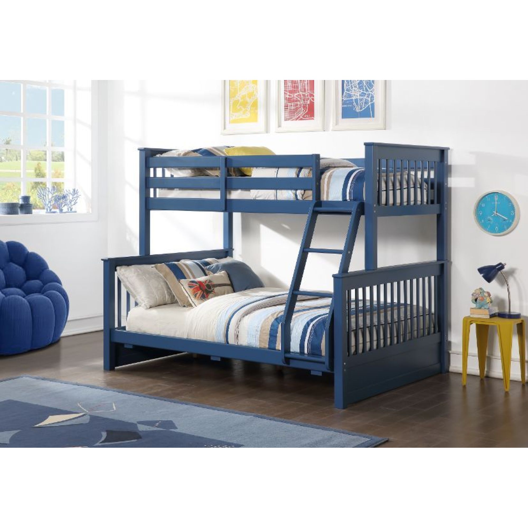 Miekor Furniture Harley II Twin/Full Storage Bunk Bed, Navy Blue Finish