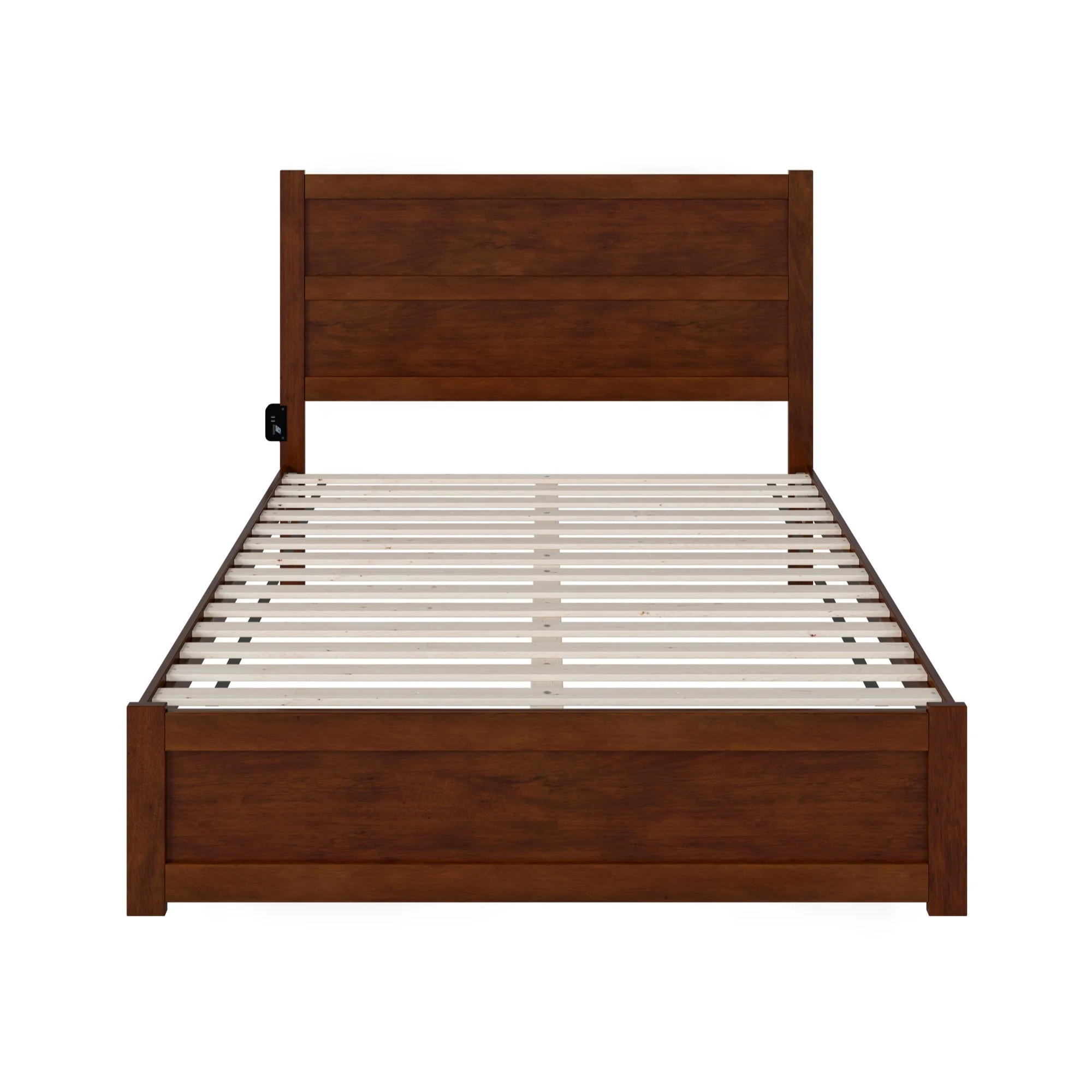 AFI NoHo Modern Solid Wood Queen Bed with Footboard with USB Charger in Walnut