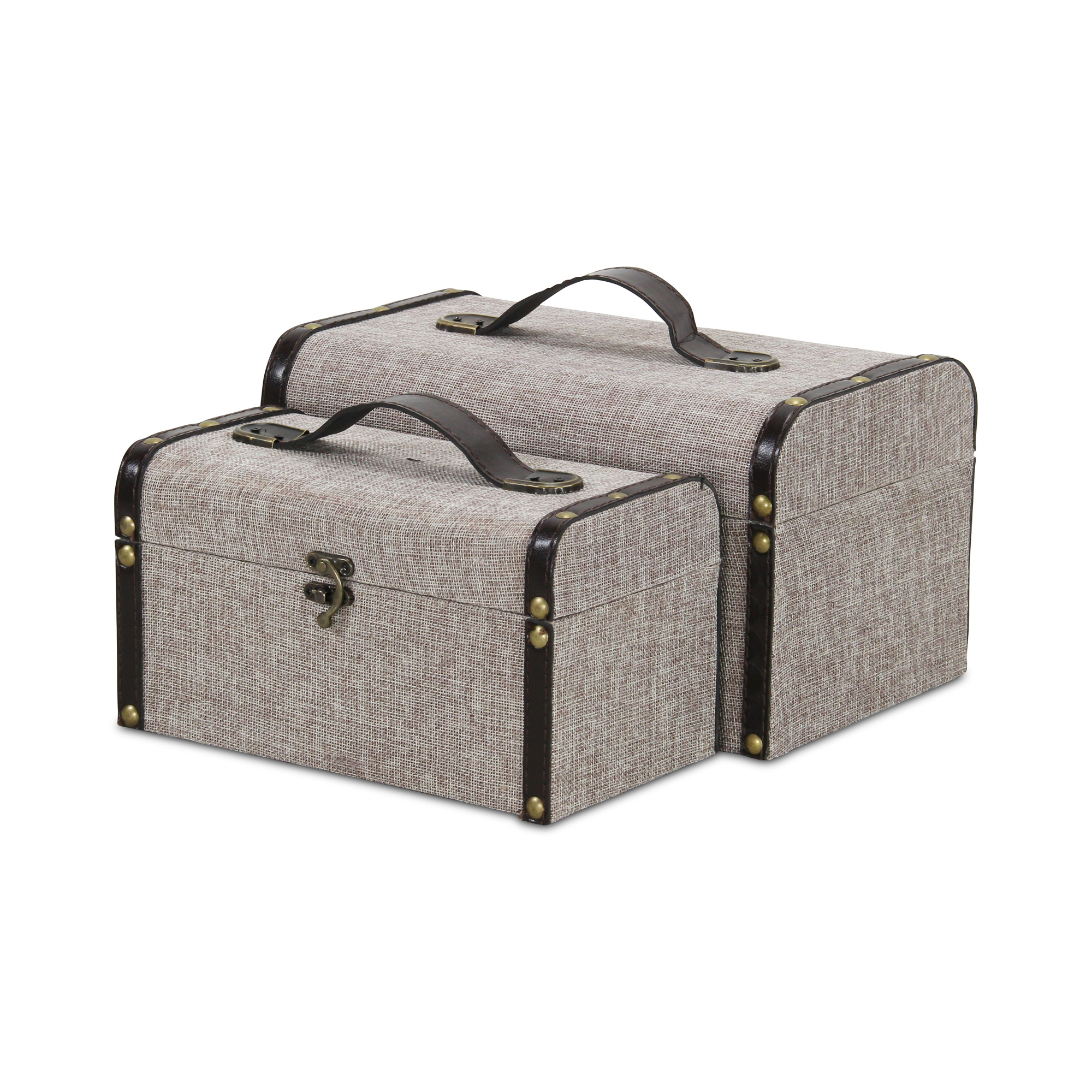Contemporary Home Living Set of 2 Gray and Black Baggage Style Trunk Storage, 11.75