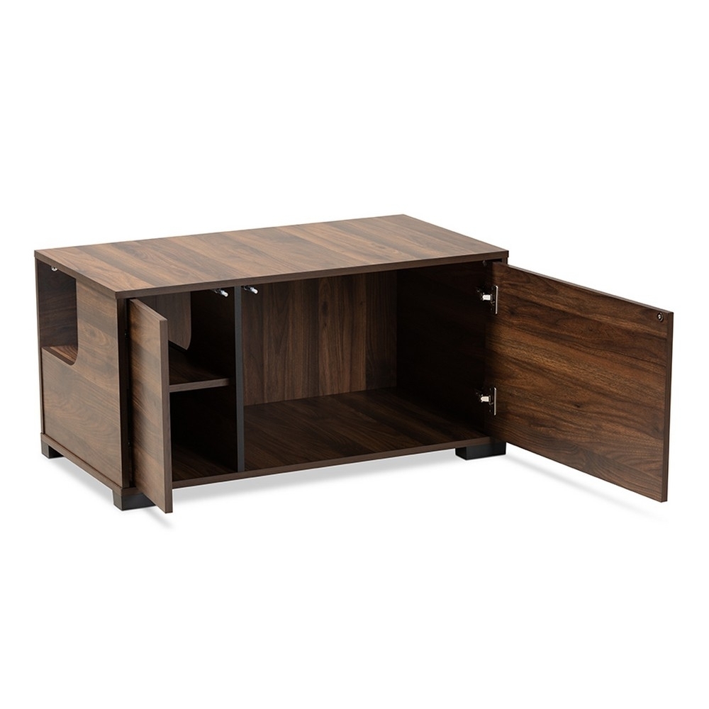 Connor Modern and Contemporary Walnut Brown Finished 2-Door Cat Litter Box Cover House
