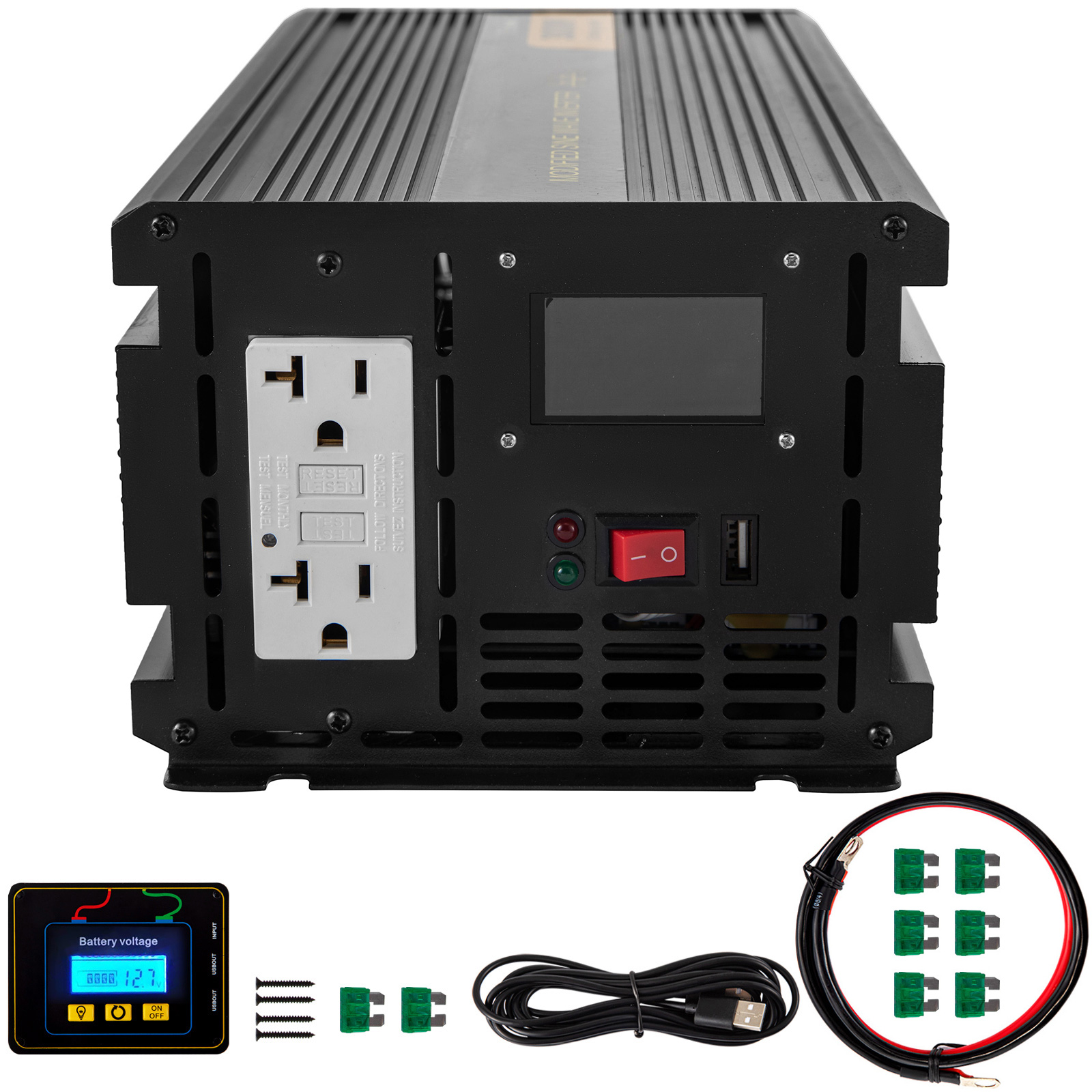 SKYSHALO DC12V to AC 120V Car Converter with LCD Display Remote Controller LED Indicators AC Outlets Inverter GFCI for Car RV Truck Boat Travel Camping Power Inverter 3000W Modified Sine Wave Inverter