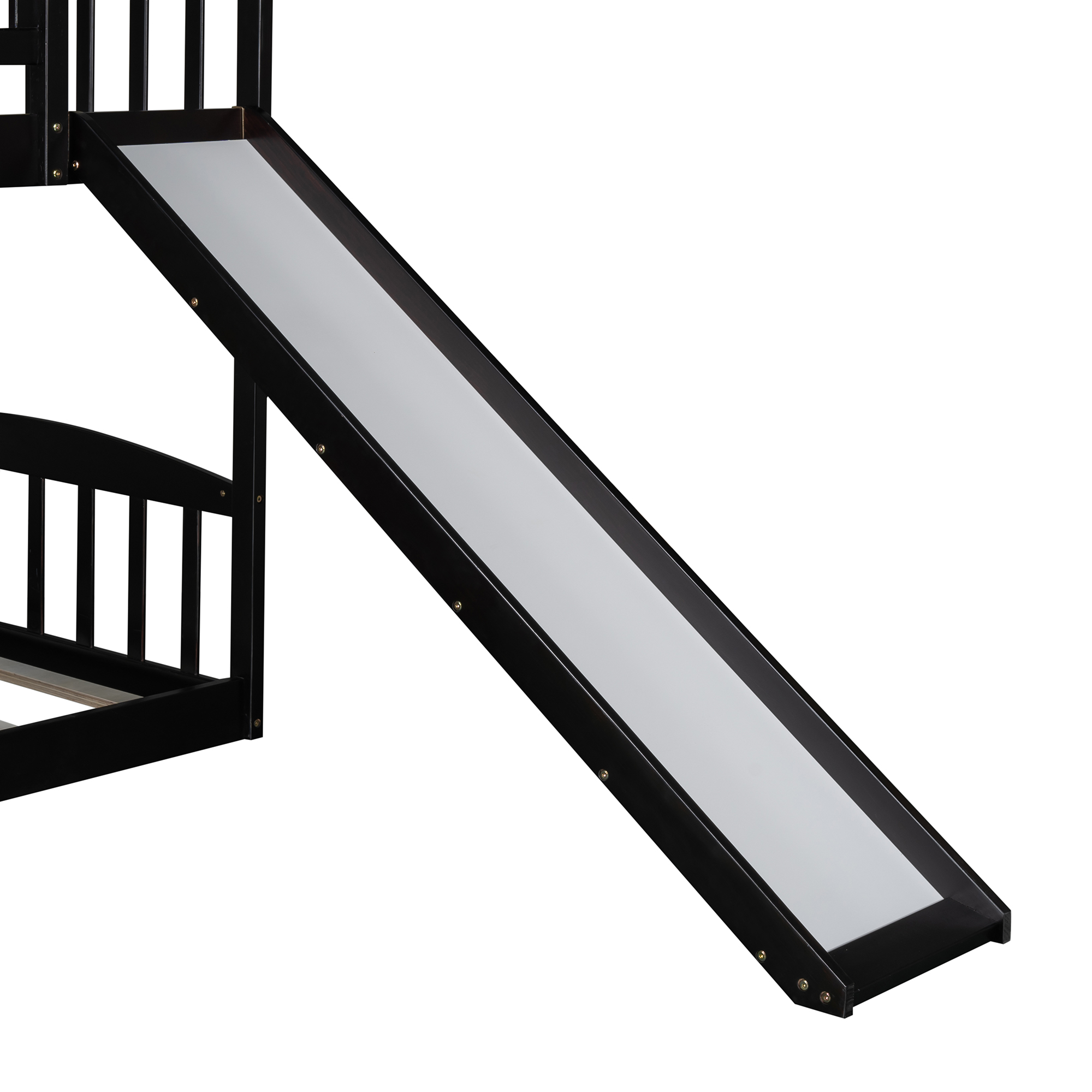 Espresso Twin Over Twin House Bunk Bed with Two Drawers and Slide