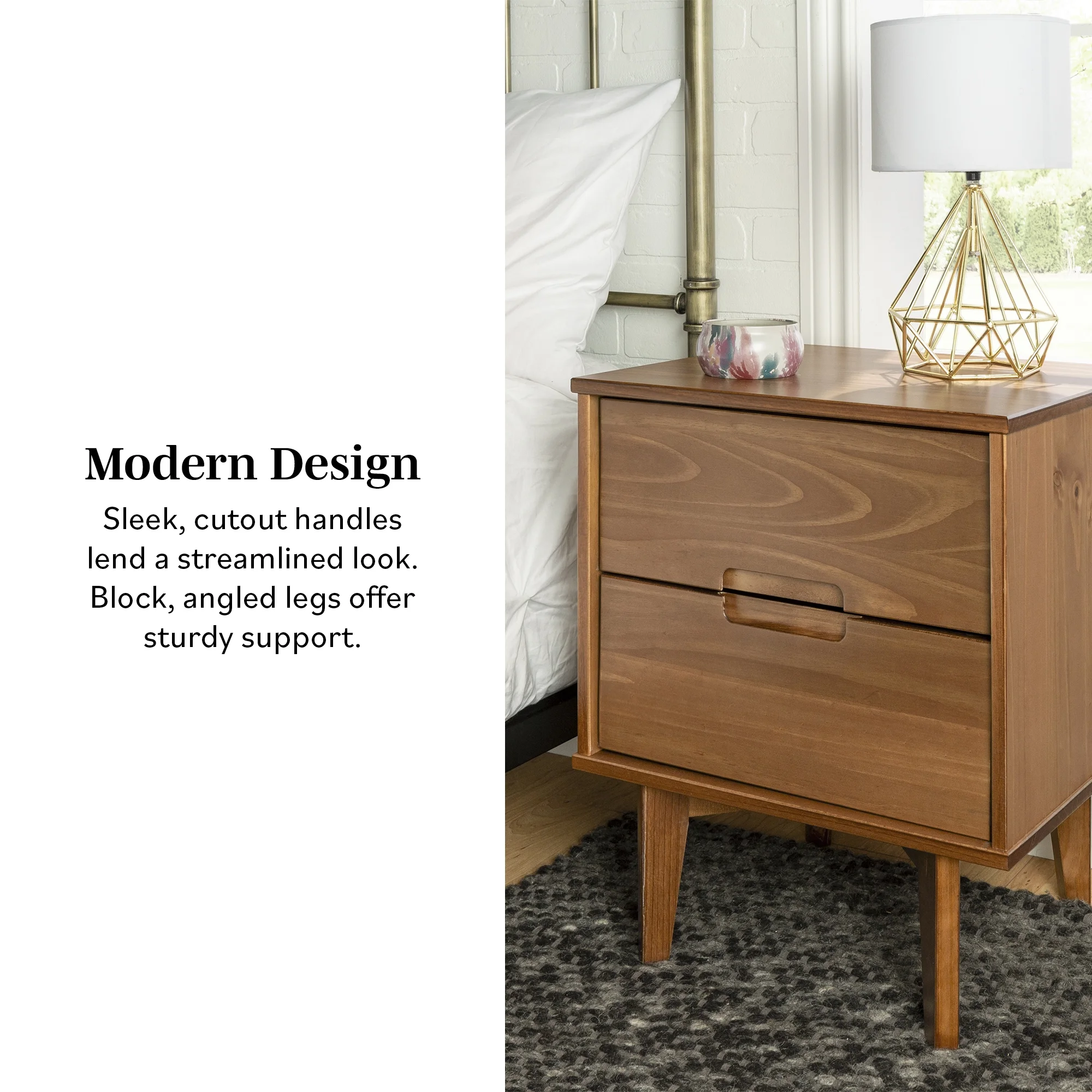 Walker Edison Sonoma 2-Drawer Nightstand, Caramel