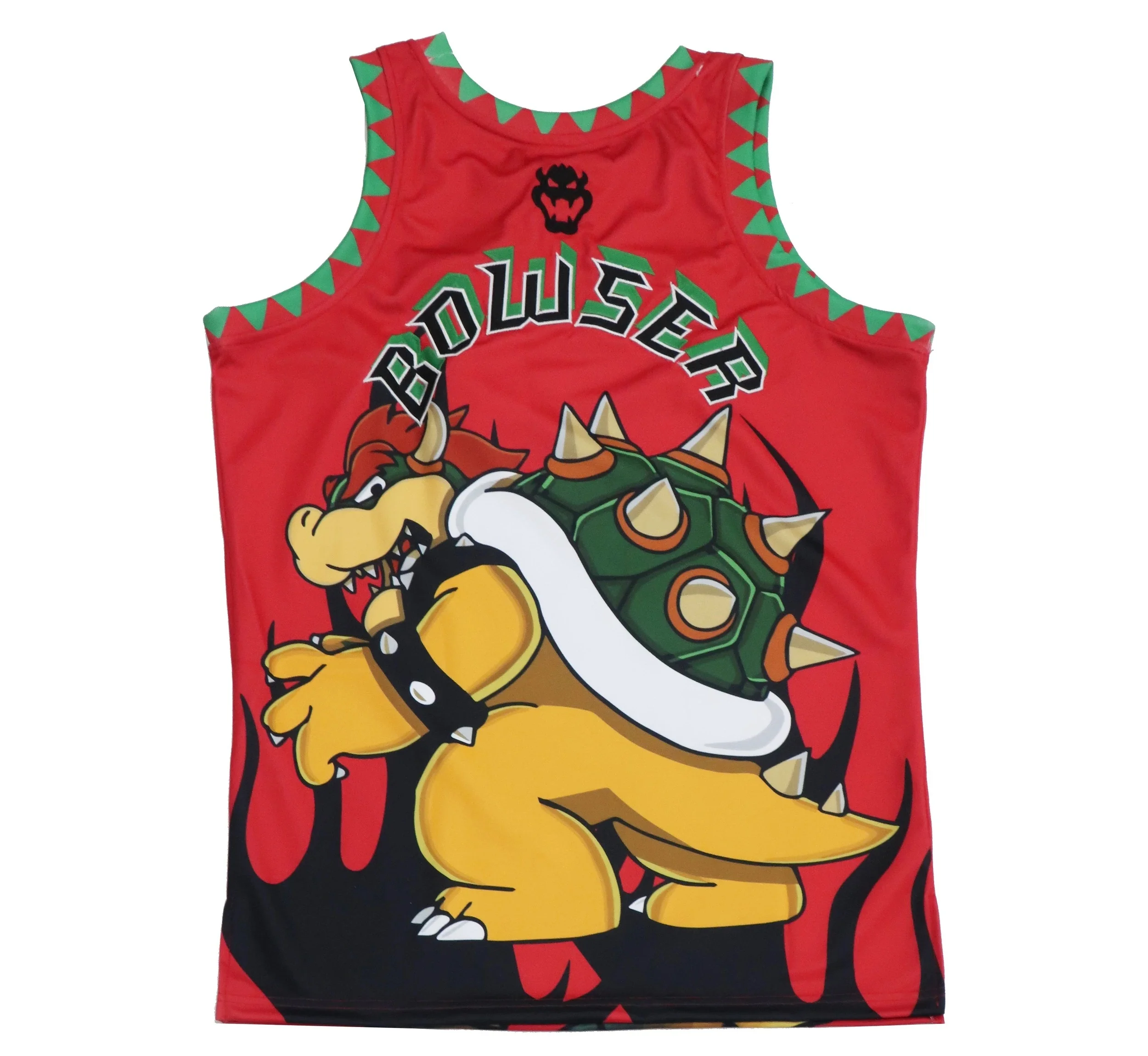 Bowser Castle Super Mario Men's Headgear Classics Embroidered Basketball Jersey (Small, Red)