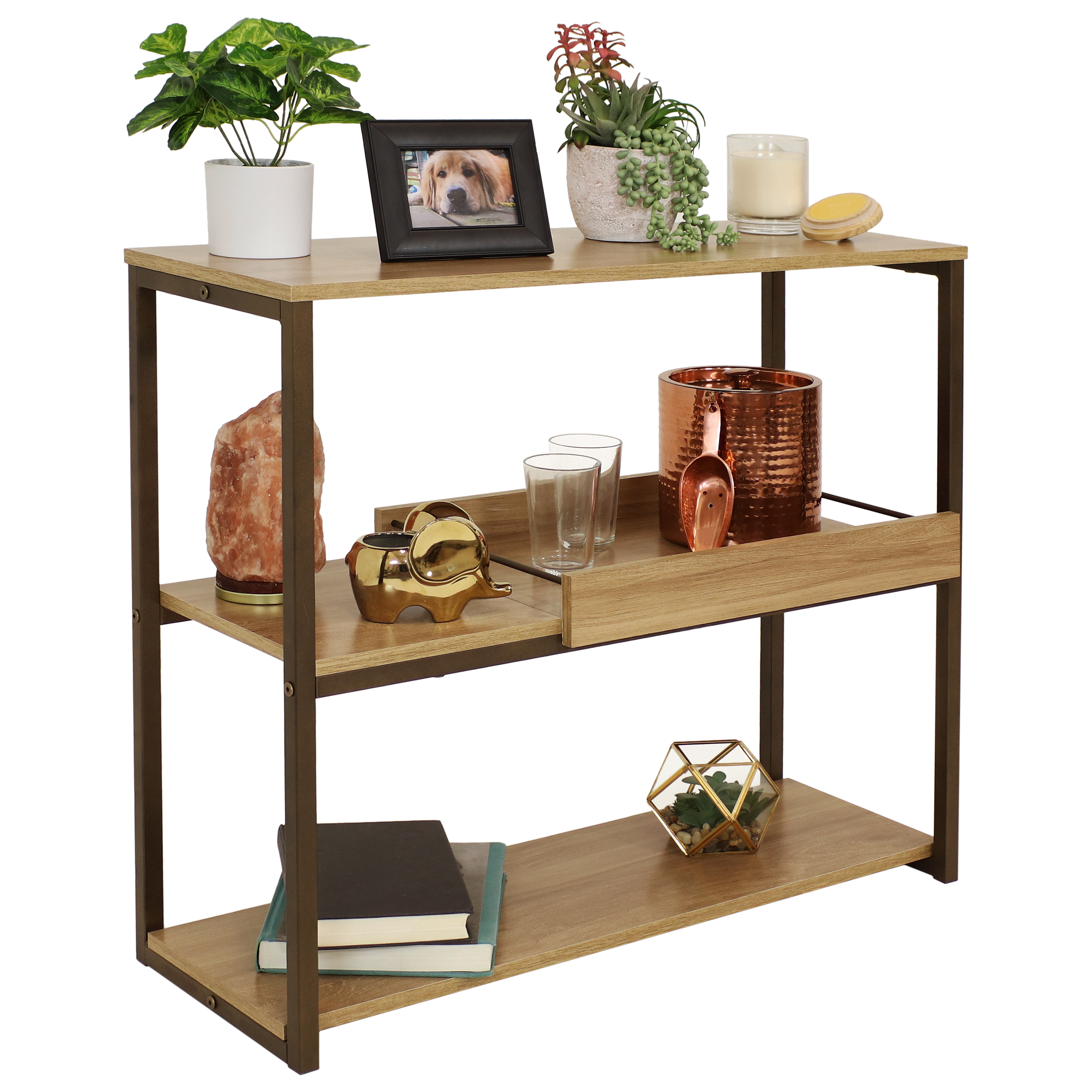 Sunnydaze Industrial Console Table with Serving Tray - 28.25