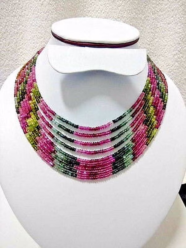 399.50ct Natural Certified Multi Colors 9 Lines Tourmaline Beads Necklace