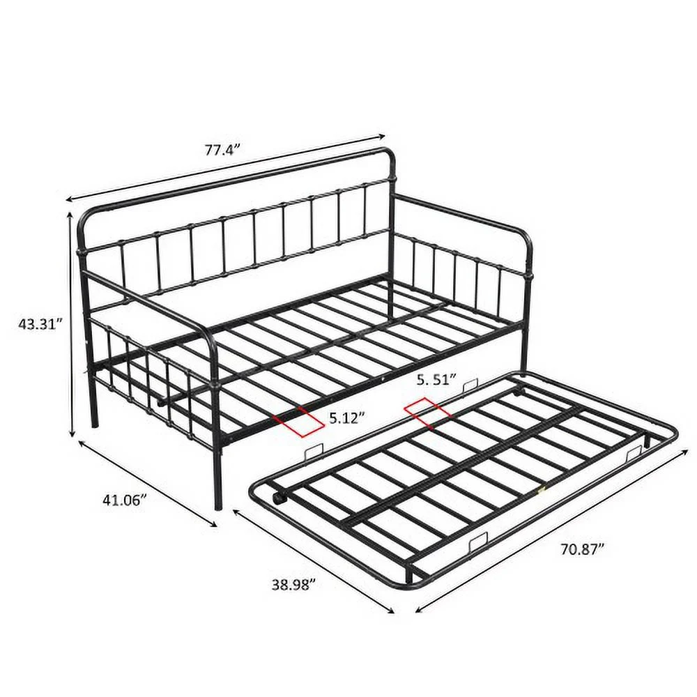 Metal Frame Daybed with trundle - Black