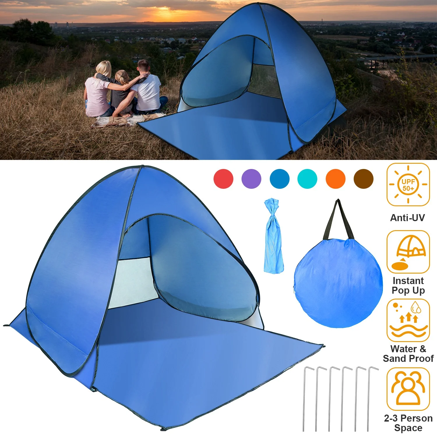 Pop Up Beach Tent iMounTEK Waterproof Anti-UV 2/3 Person Camping Tent for Beach Camping Fishing Lake