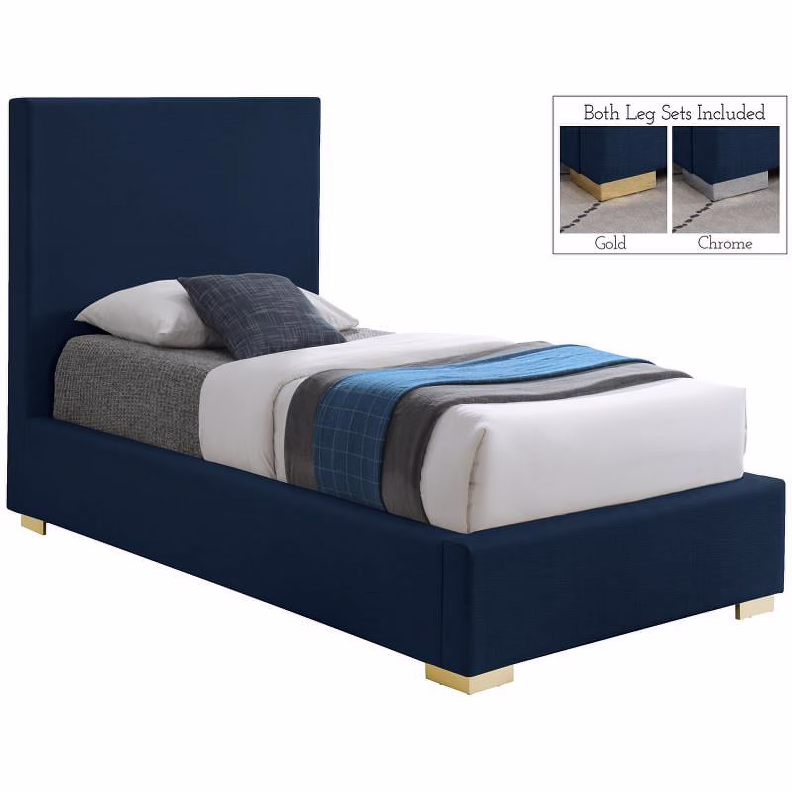 Meridian Furniture Crosby Navy Linen Textured Fabric Twin Bed