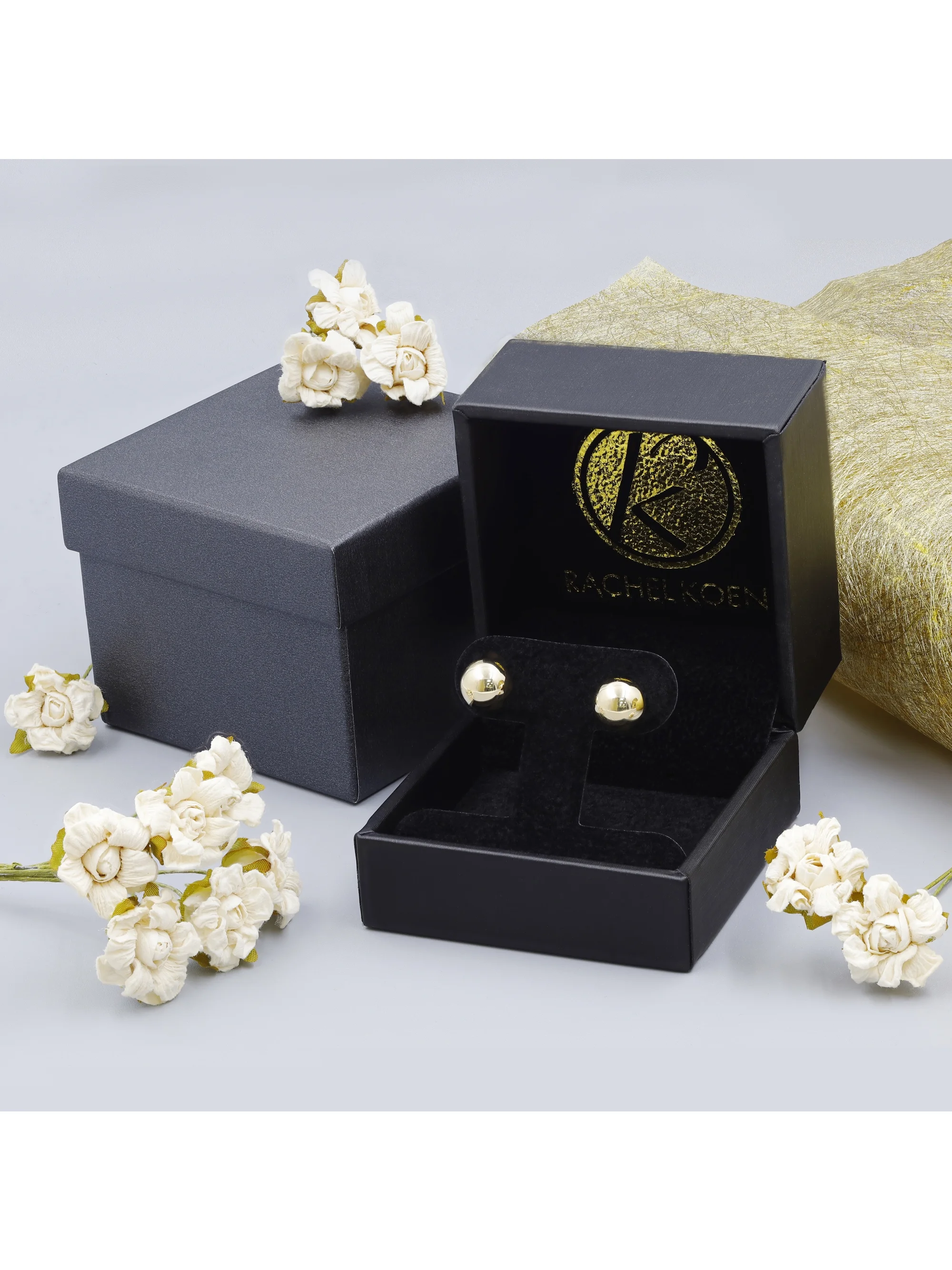 Rachel Koen Bead Ball Stud Earrings 14K Yellow Gold 9mm