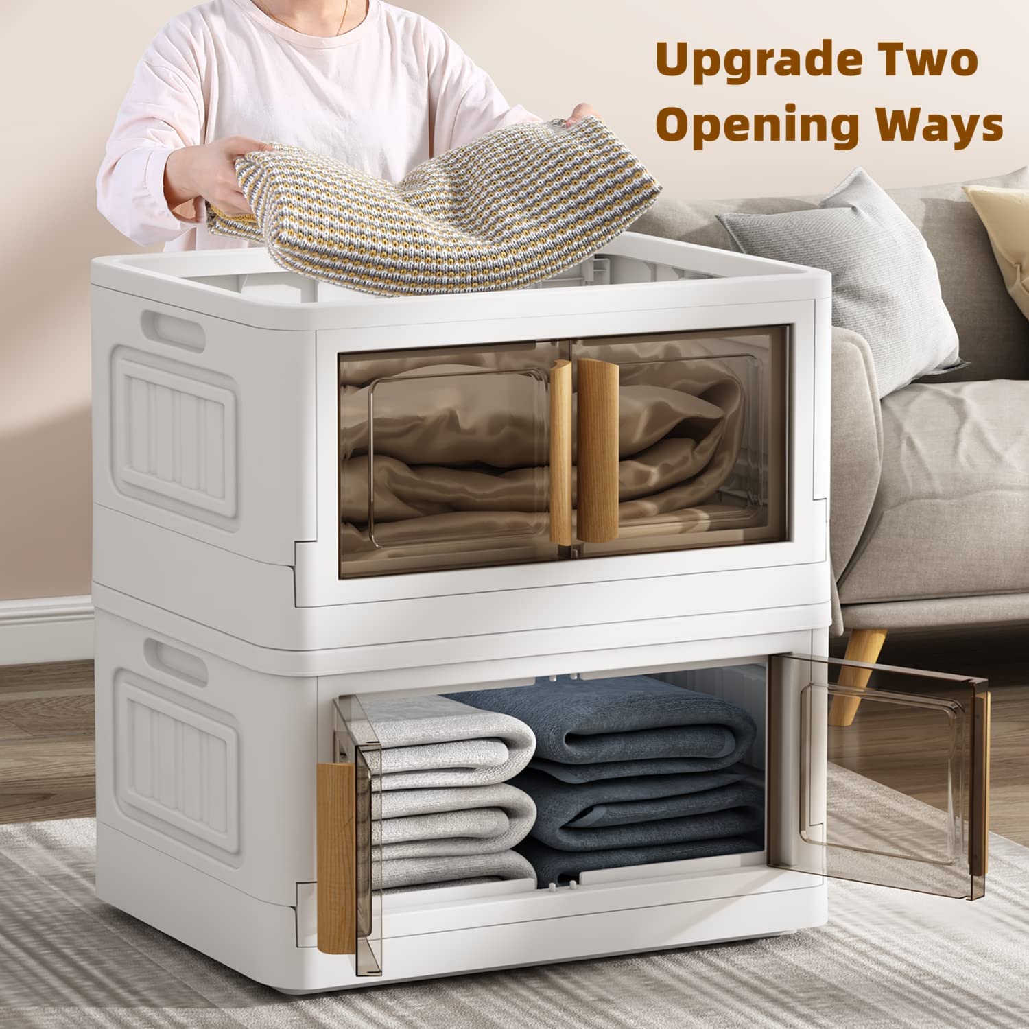 Karramlili 4 Packs Plastic Storage Bins 20Gal Storage Bins with Lids, Stackable Storage Bins for Closet Organizer, Dual Open Bathroom Organizer Laundry Room Organizatio, Folding Storage Box