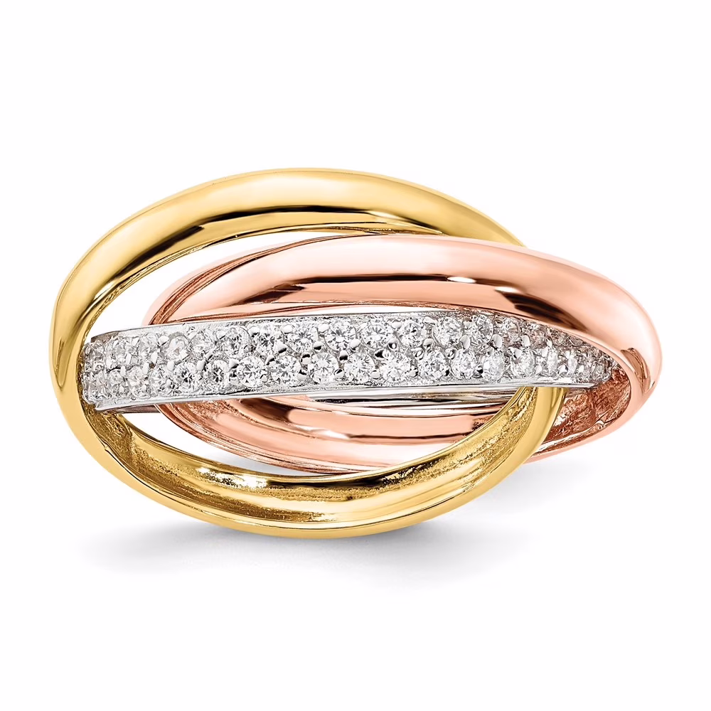 Auriga 925 Sterling Silver Rhodium, Gold & Rose-plated CZ 3 piece Interlocking Ring for Women Size- 5