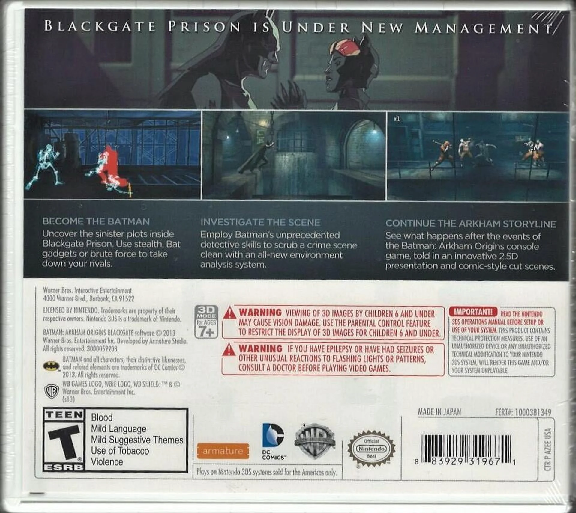 Batman: Arkham Origins Blackgate 3DS (Brand New Factory Sealed US Version) Ninte